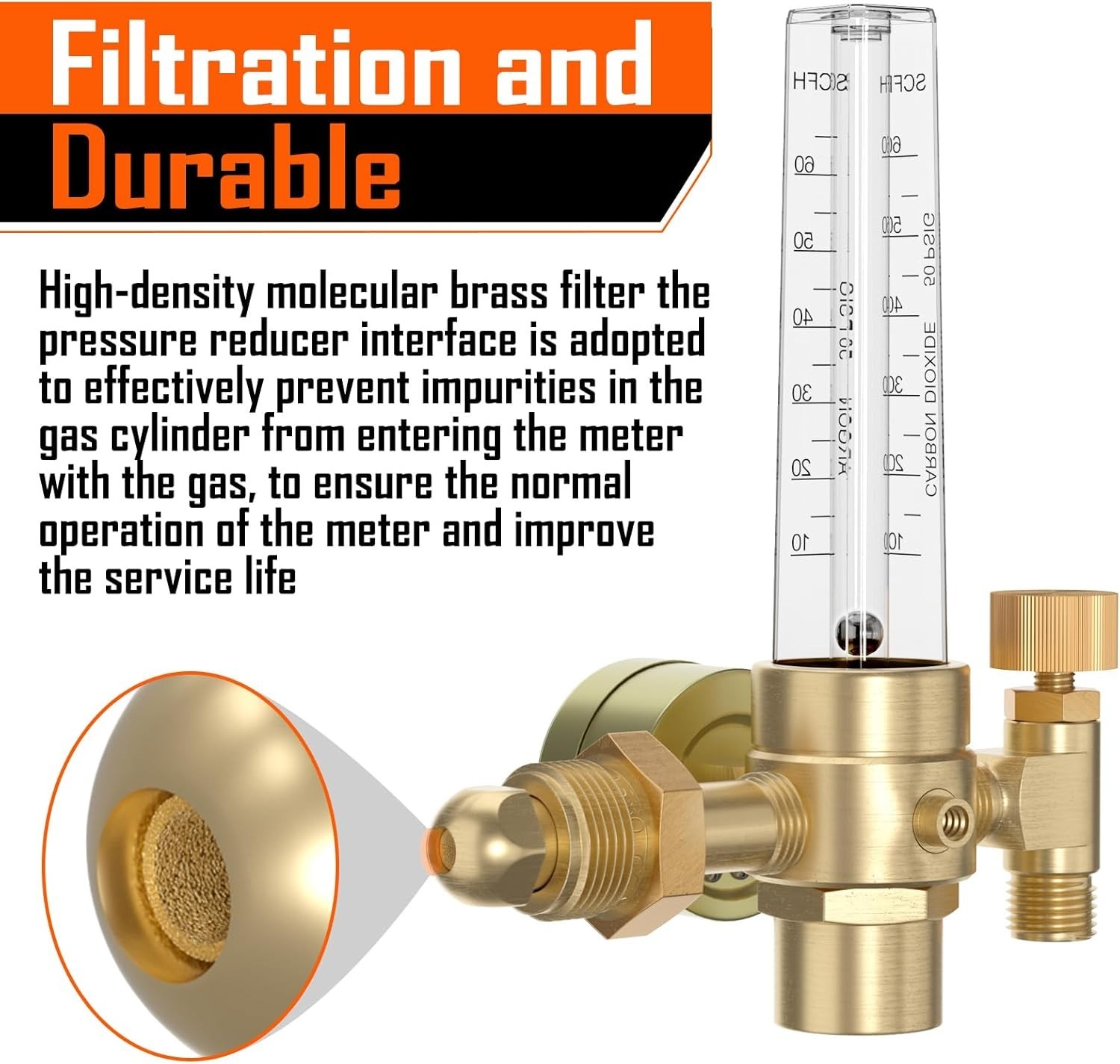Compact Argon/CO2 Flow Meter Regulator with 4000 psi Gauge - Welding Precision