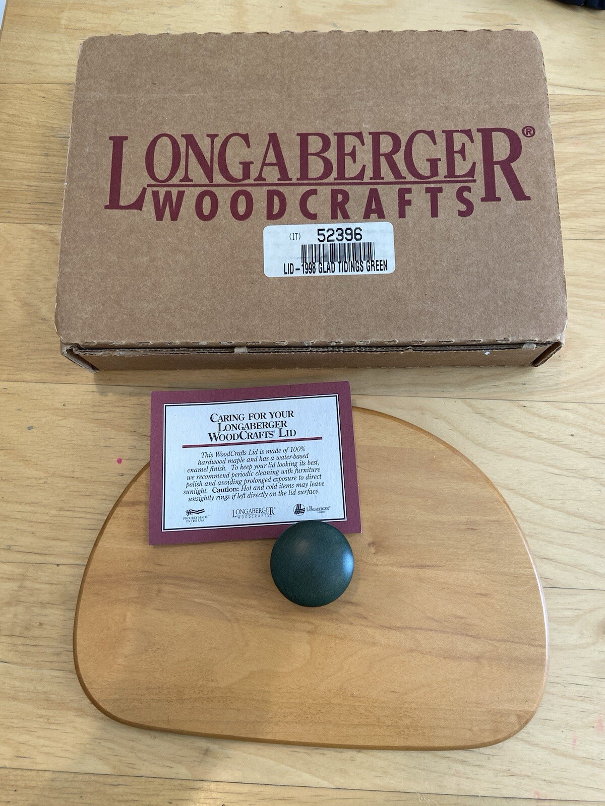 1998 NIB LONGABERGER Glad Tidings Green Handle Semi-Circle Lid 8 1/4" x 6"