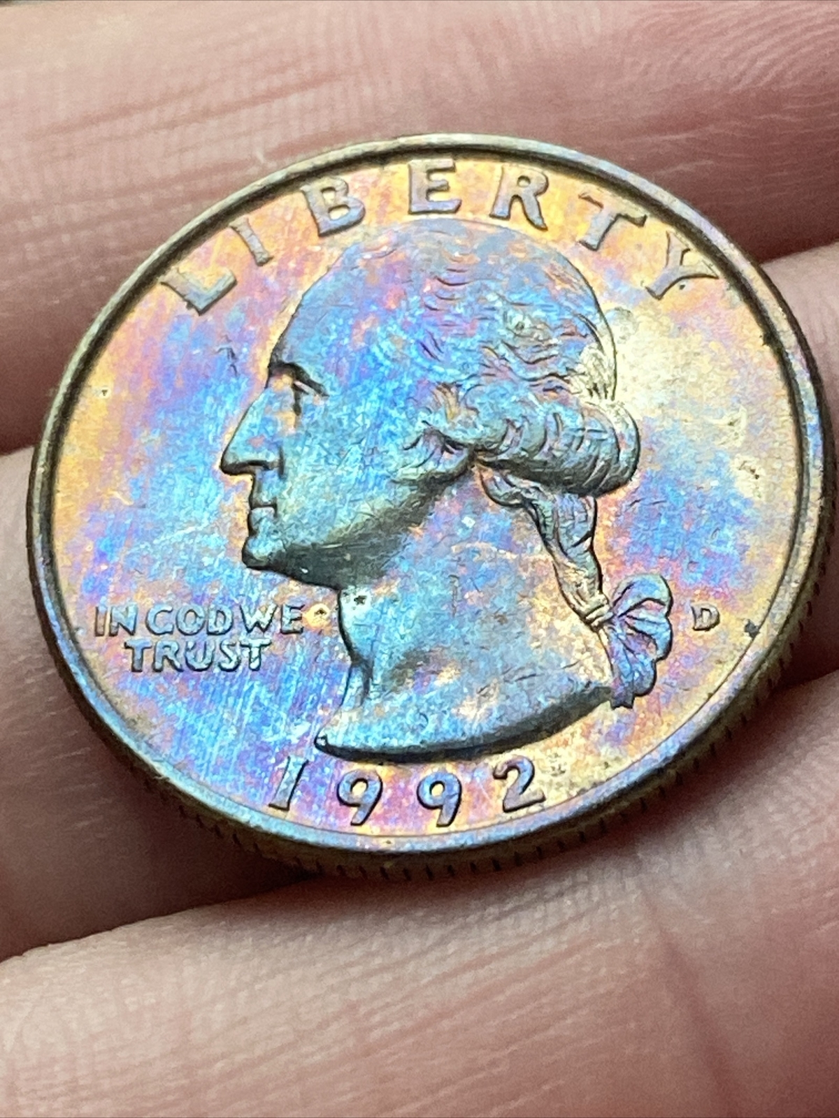 1992 D Washington Quarter Actual Coin Stunning Phenomenal Rainbow Tone! TK5208*