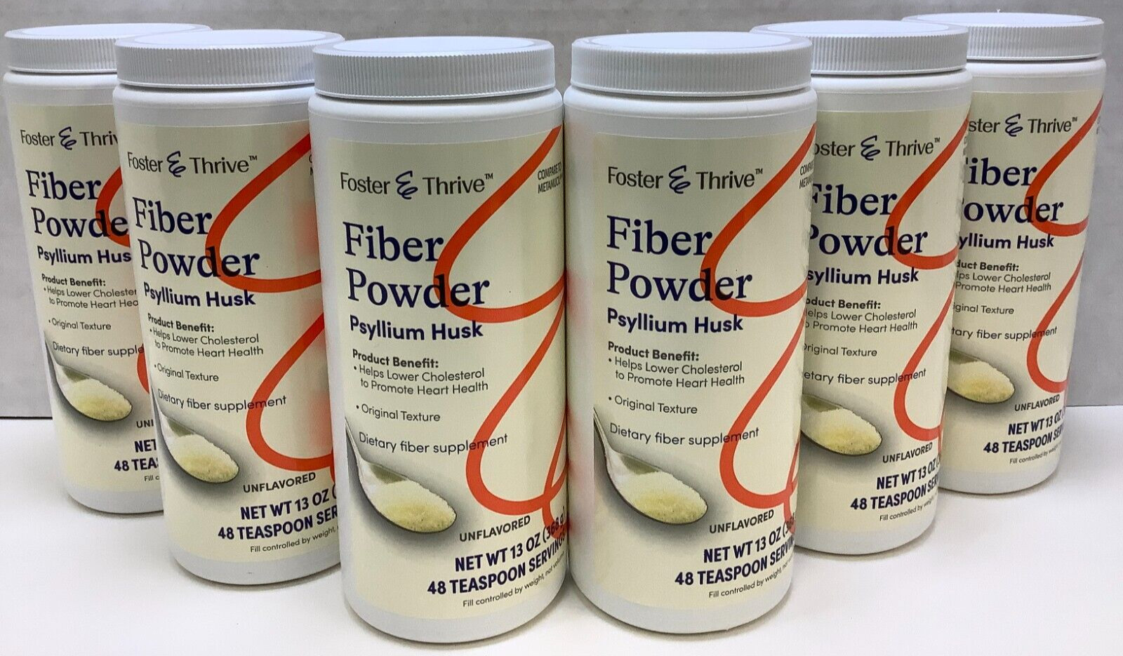Foster & Thrive Fiber Powder, Psyllium Husk, 13oz, 6 pack, Exp. 12/2026