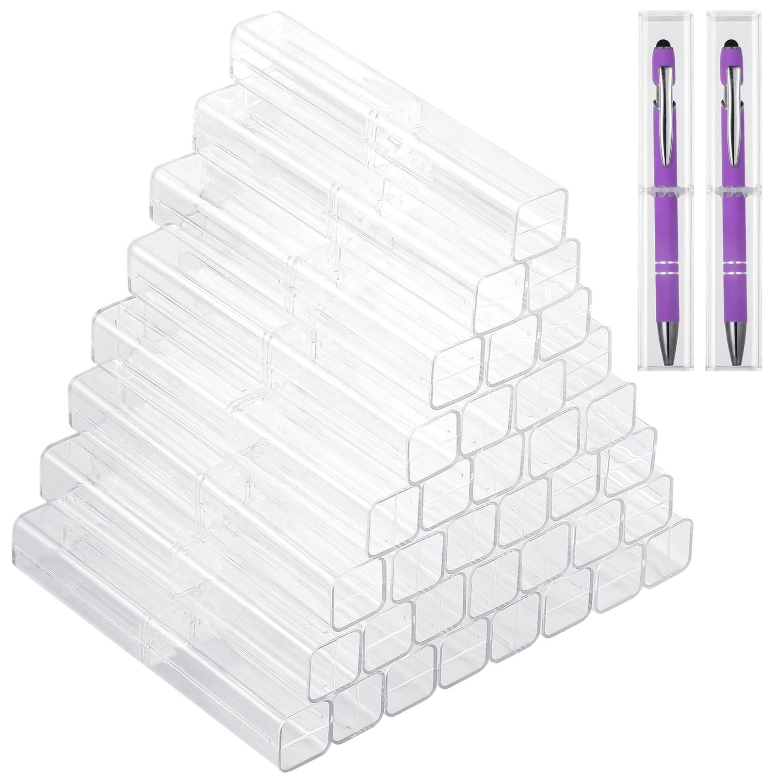 OMISTAR 40 Pcs Pen Gift Boxes, Clear Acrylic Pen Cases Reusable Pen Storage C...