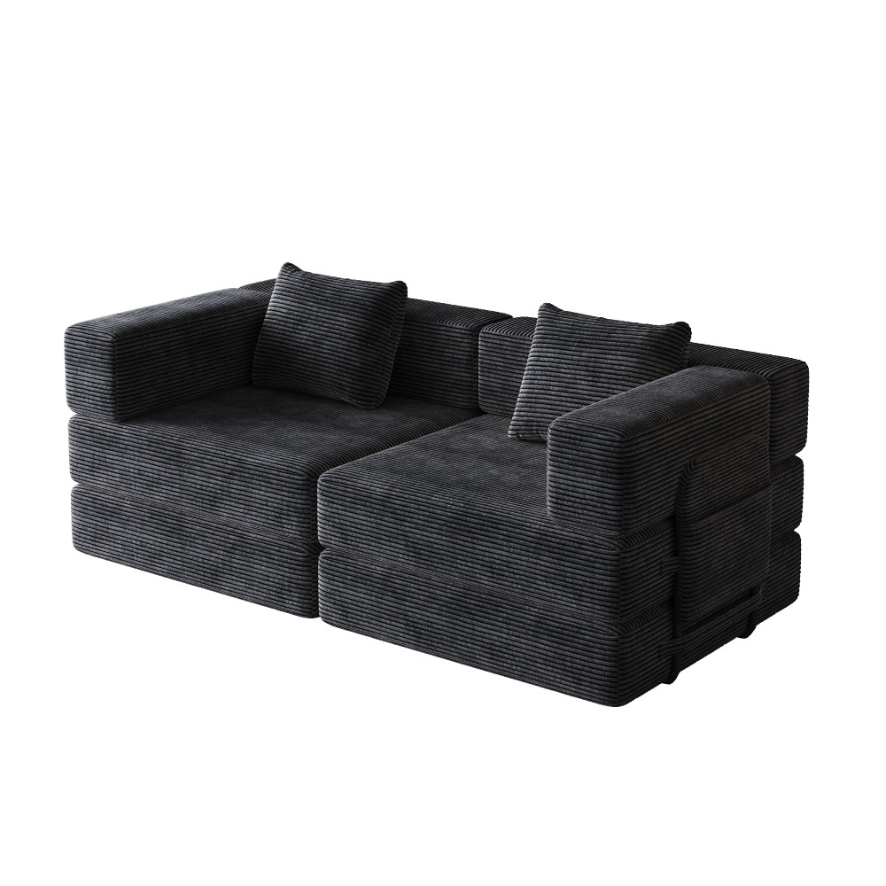 72" Convertible Sofa Bed w/ Storage Pockets & Cushions, Corduroy Fabric
