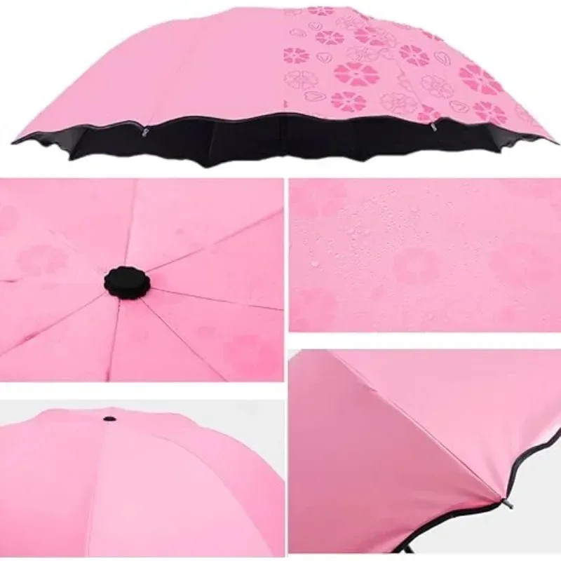 Encountering Water Flowering Umbrellas Handheld Parasol Frame Rain Travel Umbrel