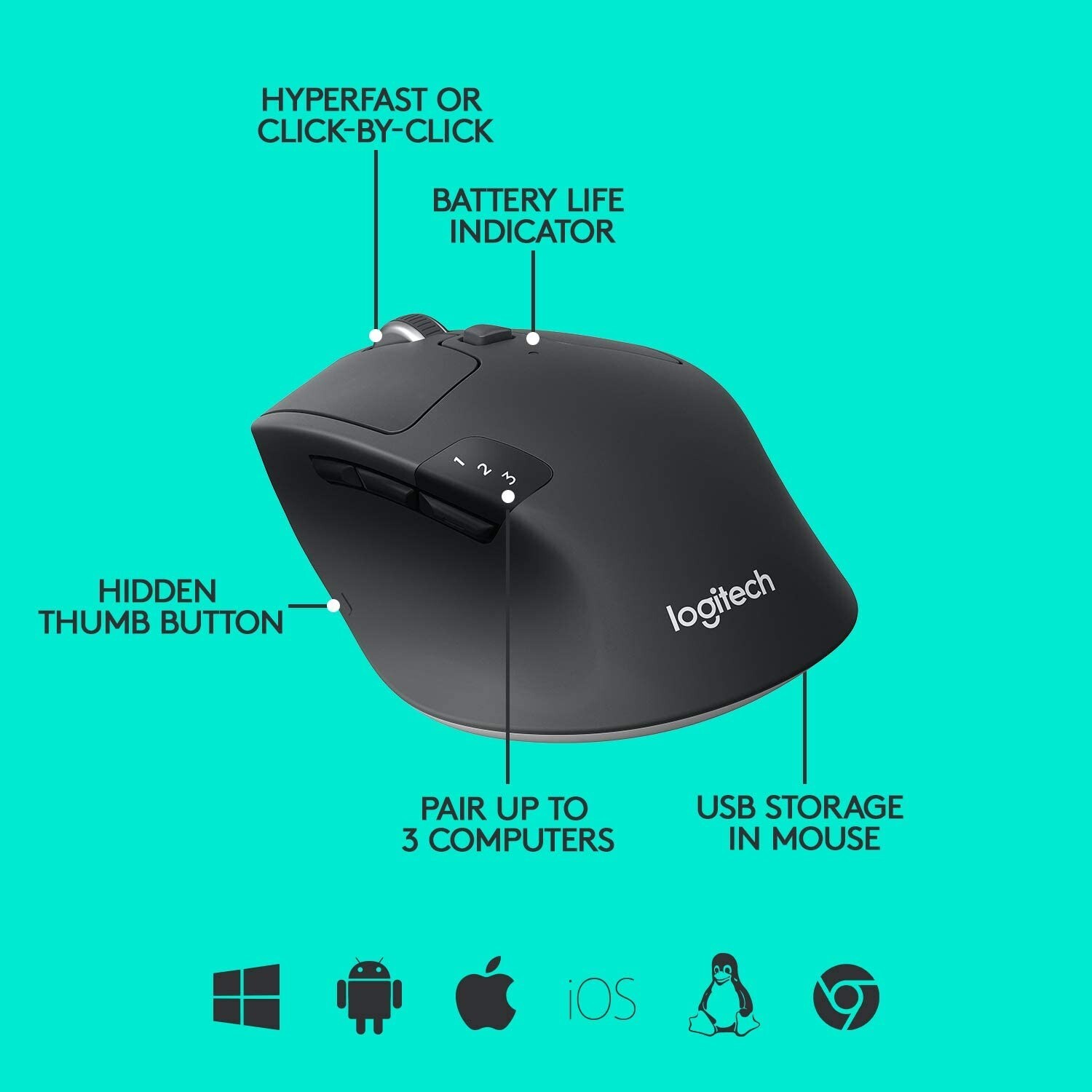 Logitech M720 Triathlon Multi-Device Wireless Bluetooth Mouse Unifying Receiver
