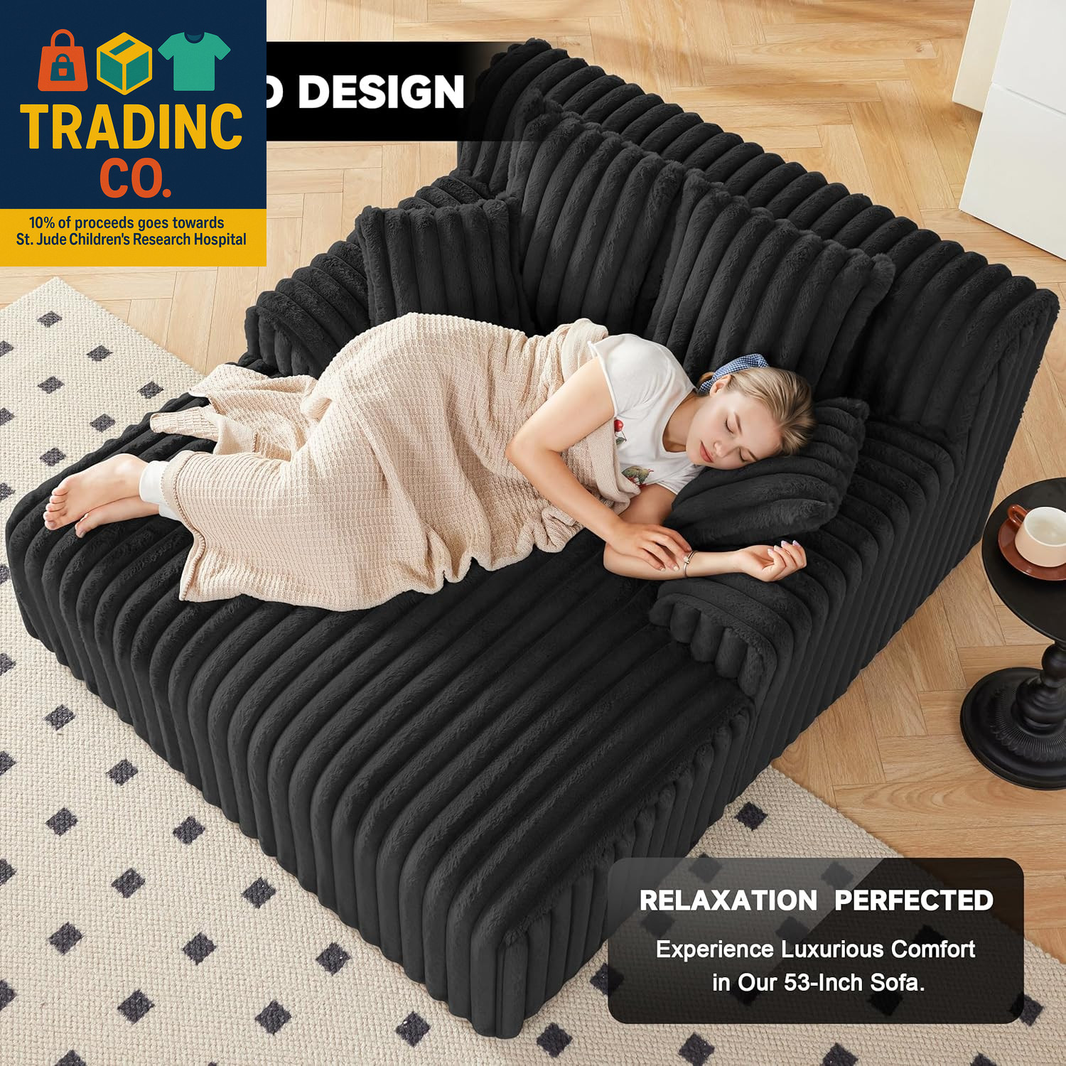 53.5”W Oversized Chaise Lounge Chair Indoor, Boneless Couch with 4 Pillows, Cozy