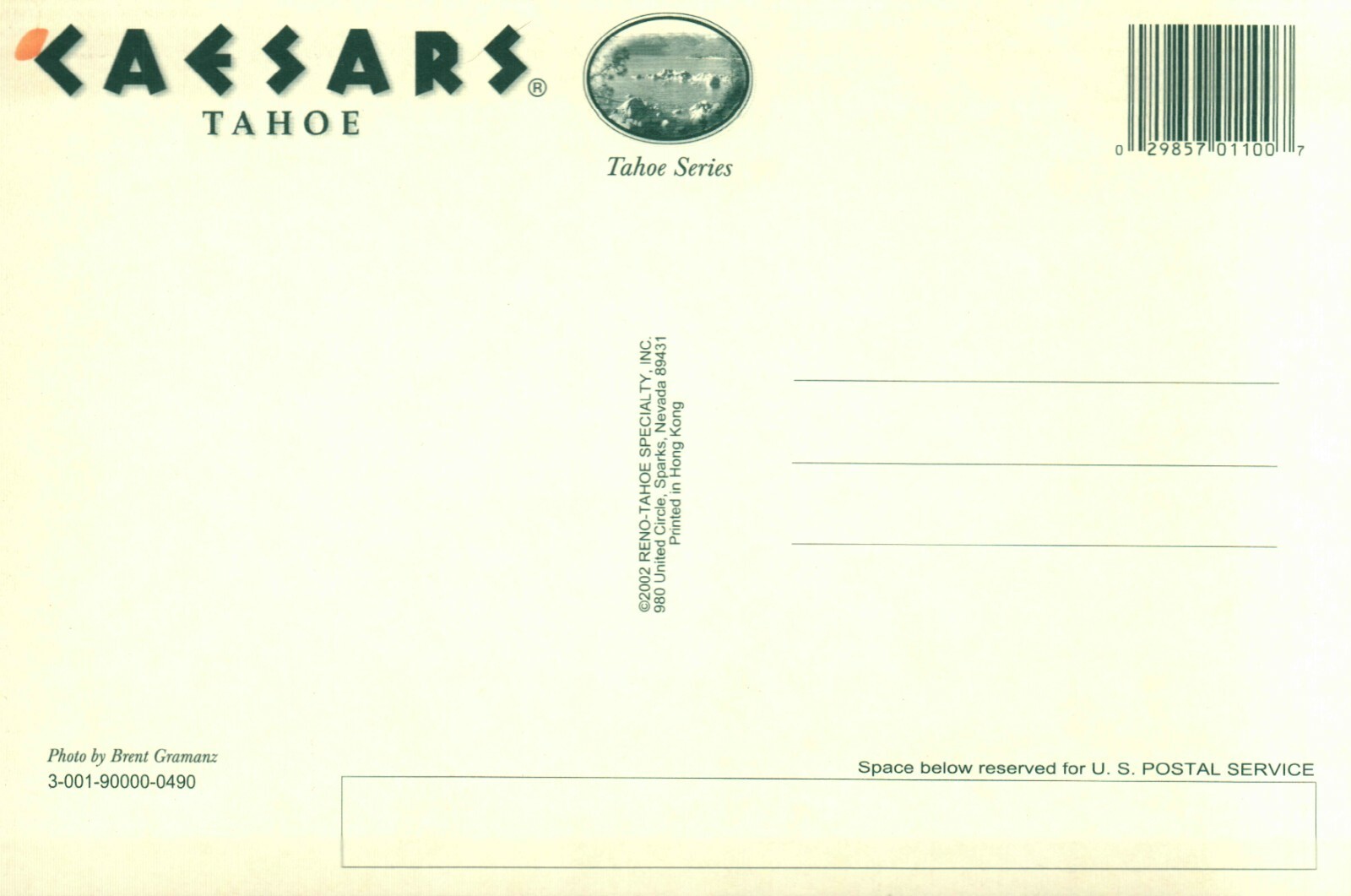Nevada Postcard -- Caesars Tahoe (dated 2002)