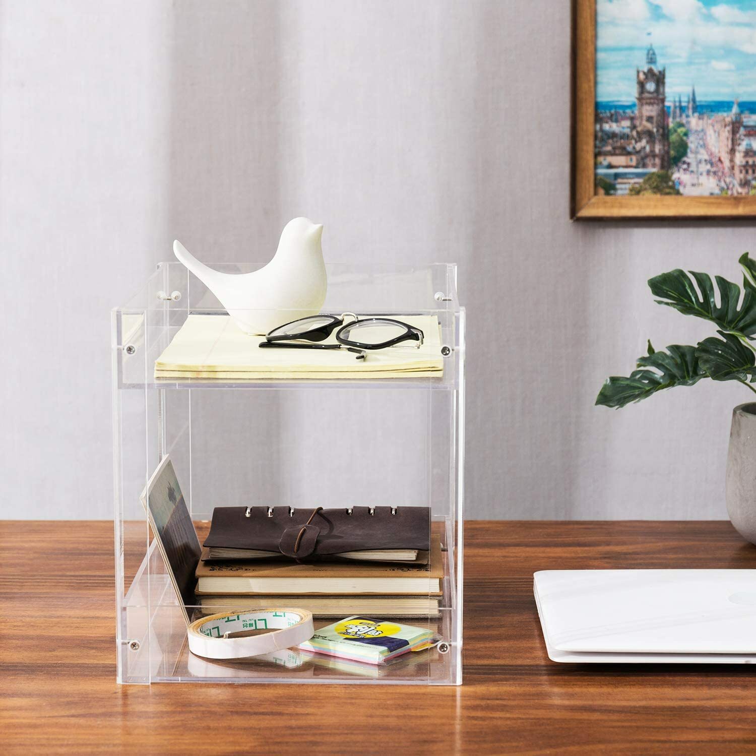 2-Tier Modern Style Clear Acrylic Home / Office Desktop Document Organizer Tray