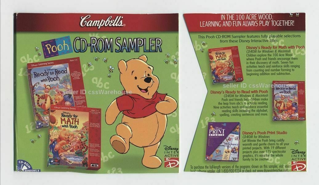 Campbell's Disney Winnie the Pooh CD-ROM Sampler Kids PC Games Print Studio VTG