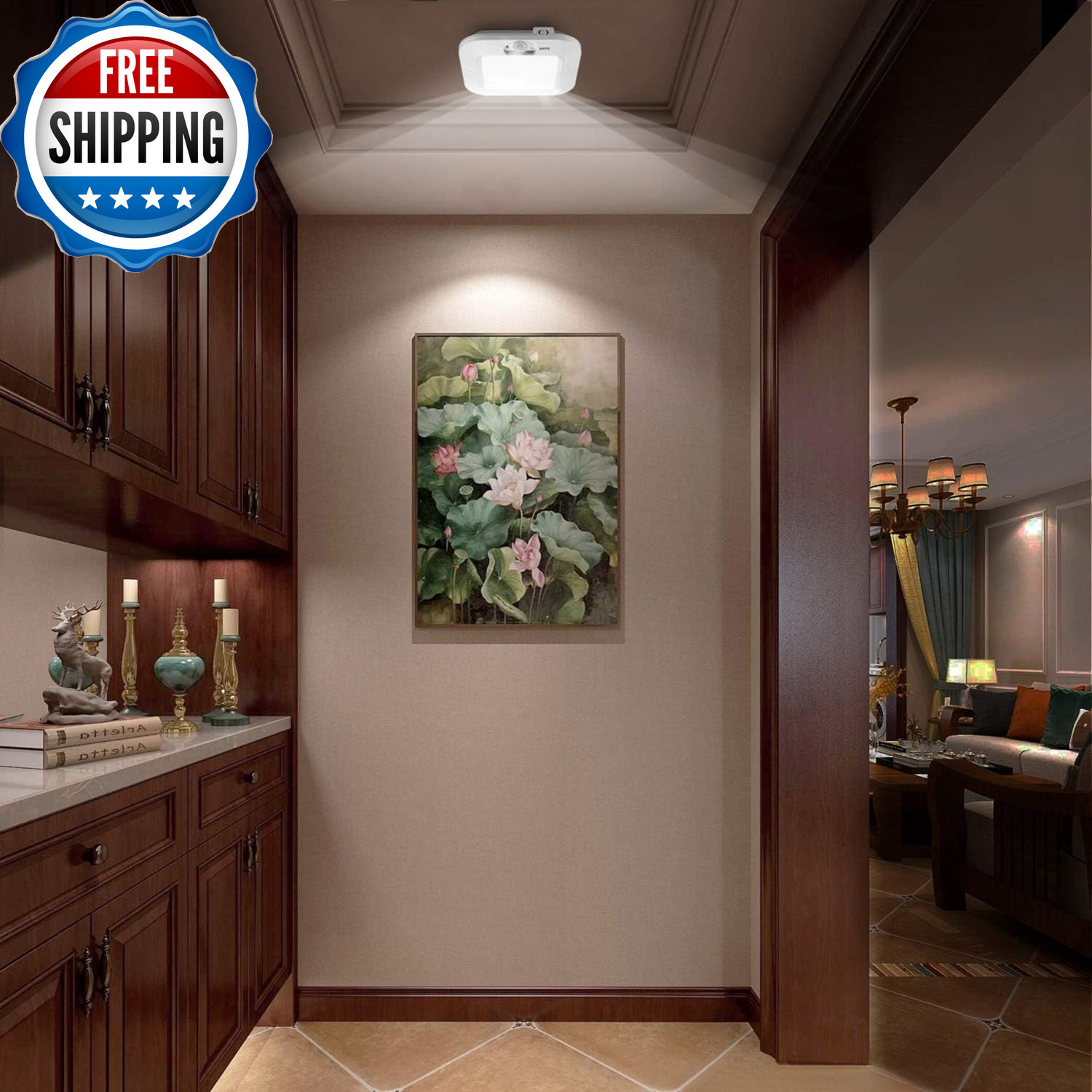 Battery Operated Ceiling Light Motion Sensor Light Indoor Motion Activated...