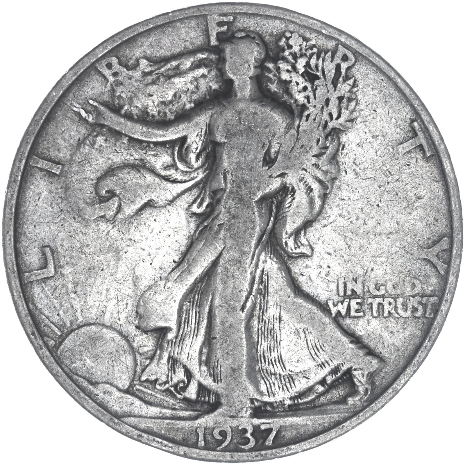 1937 S Walking Liberty Half Dollar Very Good 90% Silver