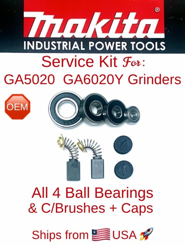 MAKITA OEM Service Kit with all 4 Bearings, C/Brushes + Caps for GA5020 GA6020Y