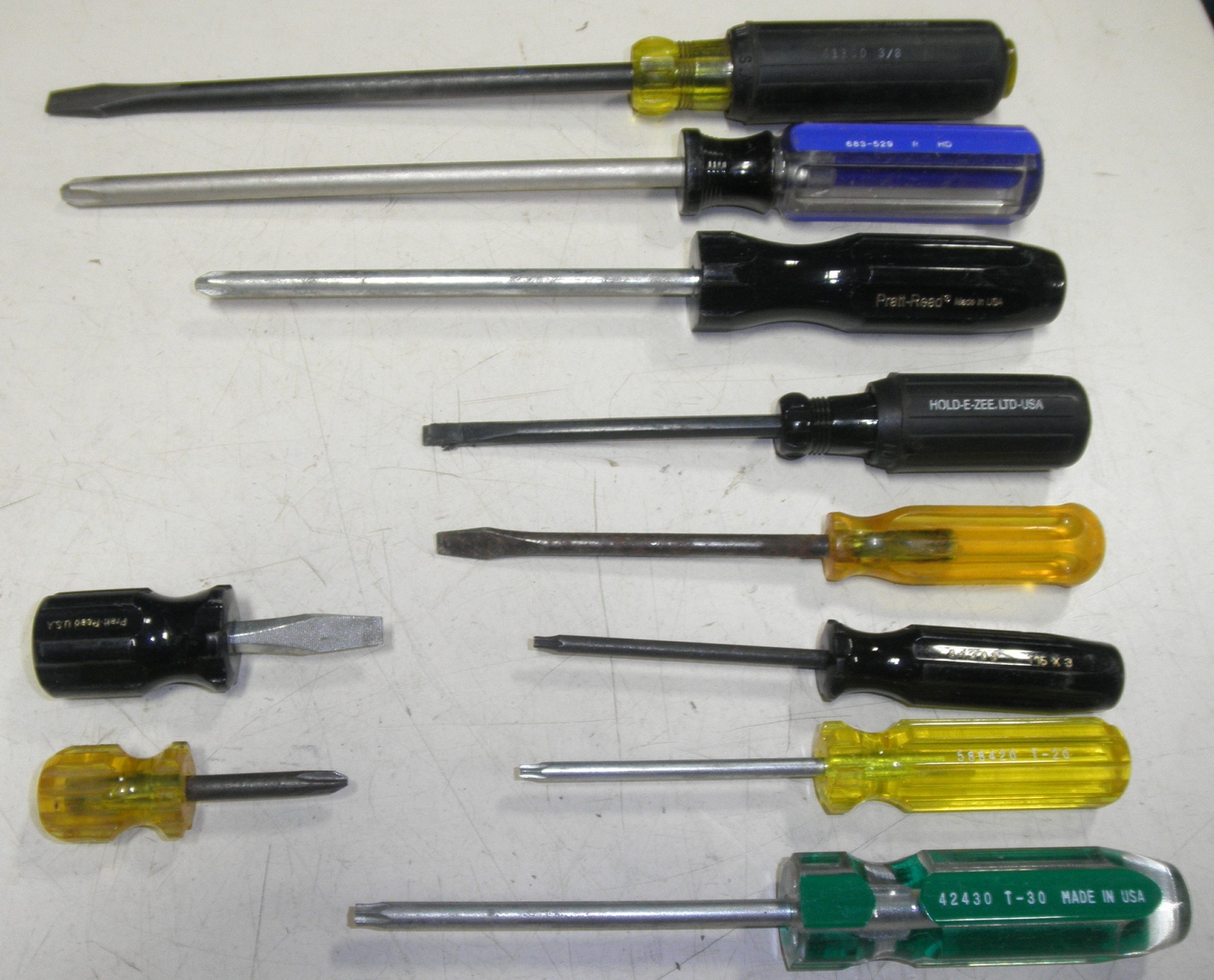 10 Pc. Screwdriver Set MADE IN USA Pratt-Read Great Neck Husky Slotted Philli...