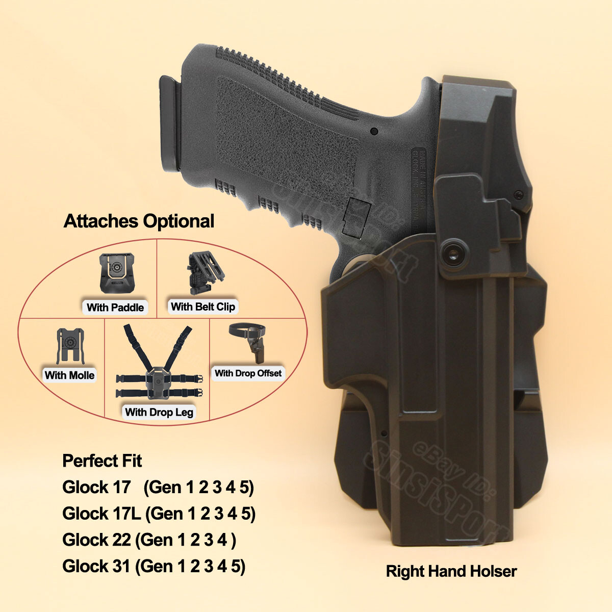 Level 3 III Police Duty Holster For Glock 17 17L 17M 22 31 Gen1-5 G31 Holster