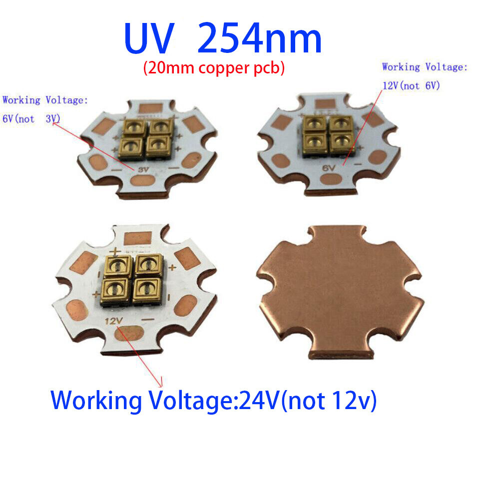 UVC 254nm 275nm 295nm 340nm LED UV Bulb 10mm 20mm PCB Disinfection Sterilizer