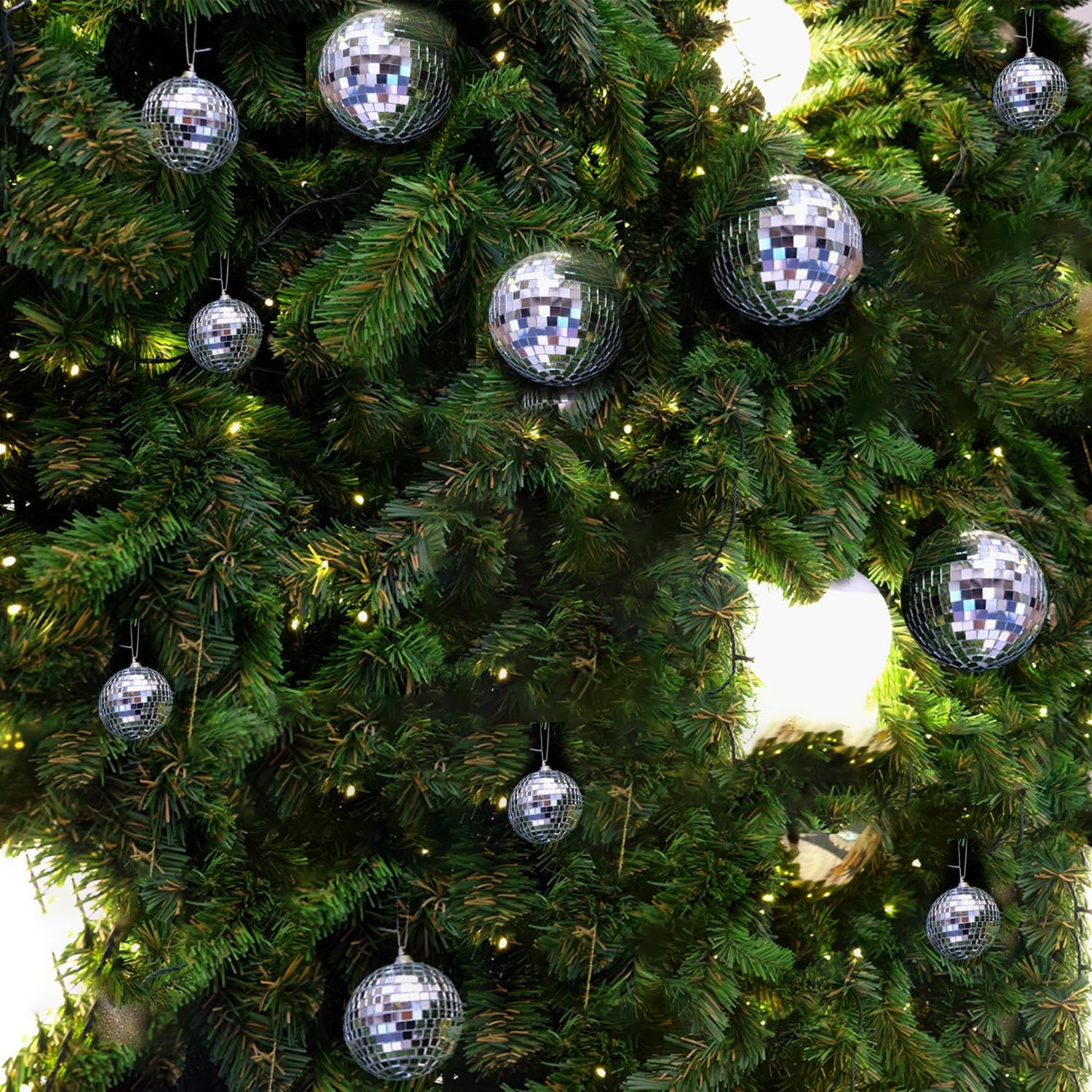 26 Pack Disco Ball Decorations Set - 24 Mirror Mini Glass Hanging Silver