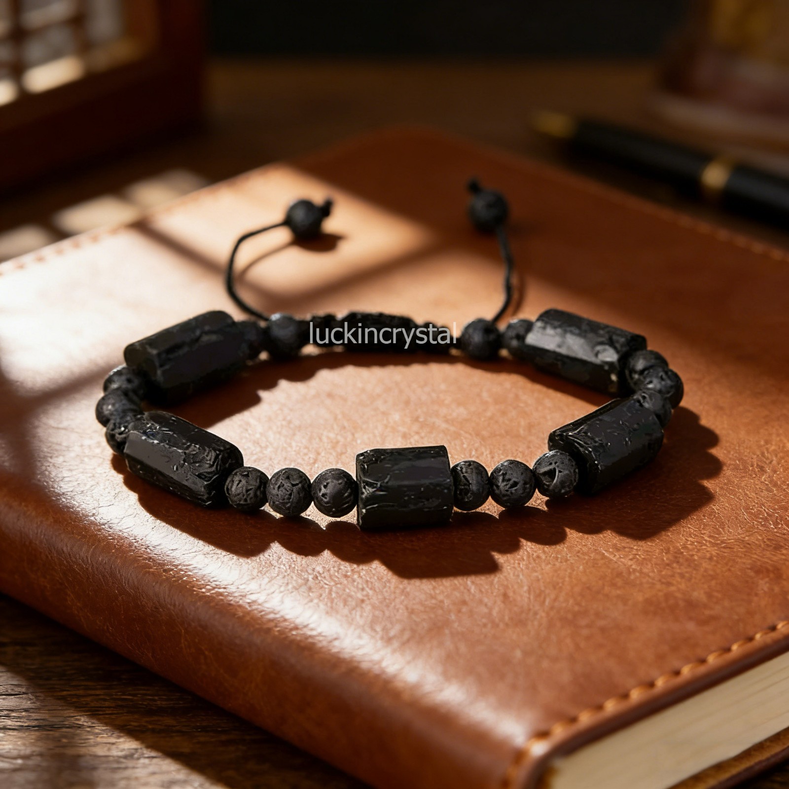 Raw Black Tourmaline Lava Rocks Beaded Crystal Protection Healing Bracelet