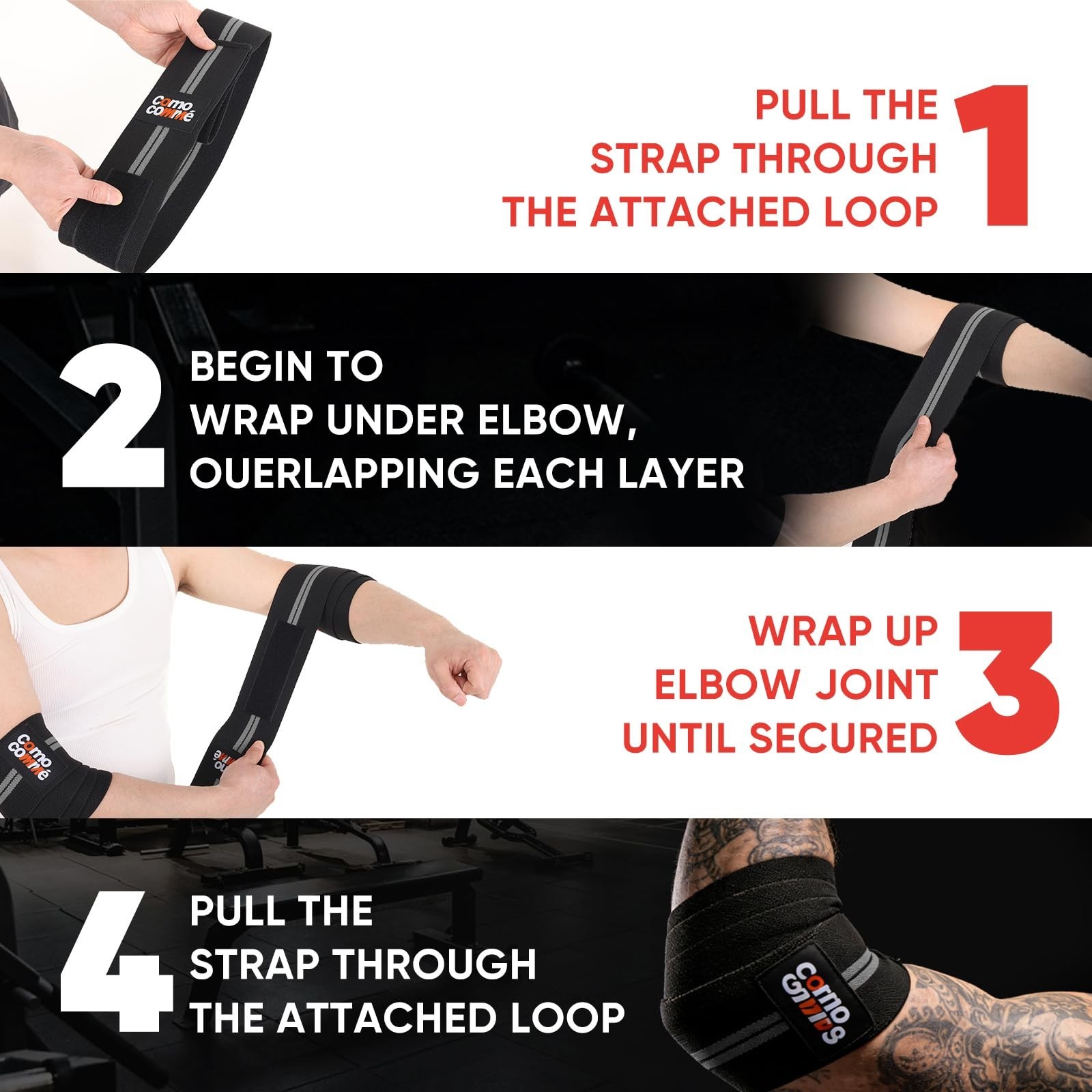 Adjustable Weightlifting Elbow Wraps - 47" Compression Straps for Gym Support