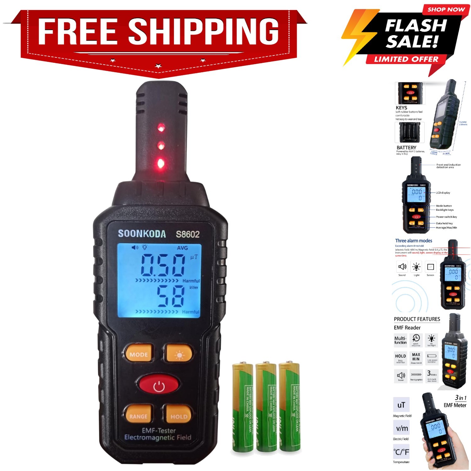 3 in 1 EMF Meter,EMF Reader,Electromagnetic Field Radiation Detector,EMF Test...