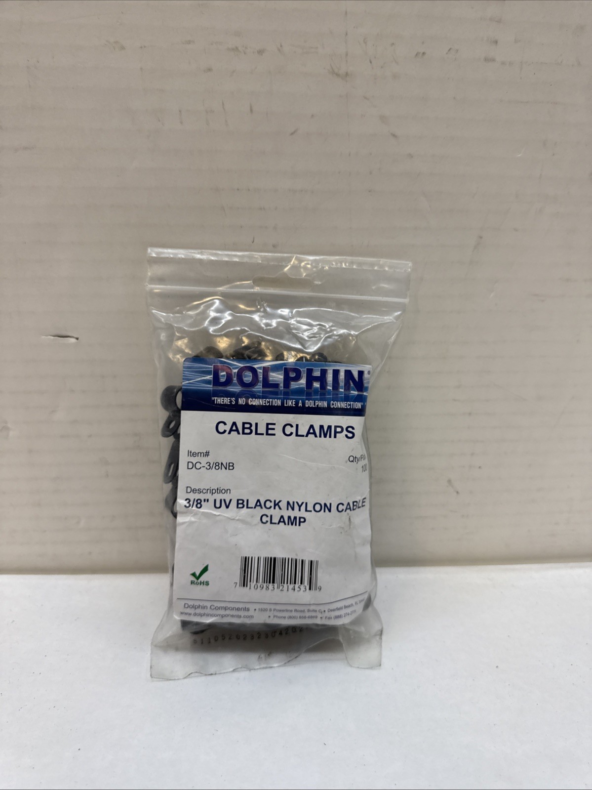 DOLPHIN COMPONENTS Cable Clamps DC-3/8NB, 3/8 in Black, 100PK. 14X941
