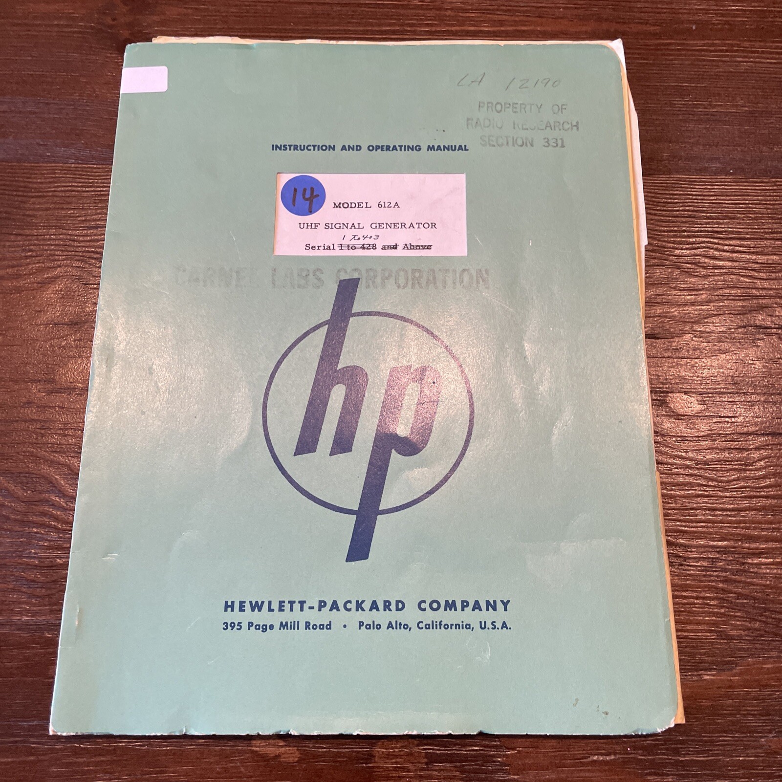 HP 612A UHF Signal Generator Instruction & Operating Manual 1954