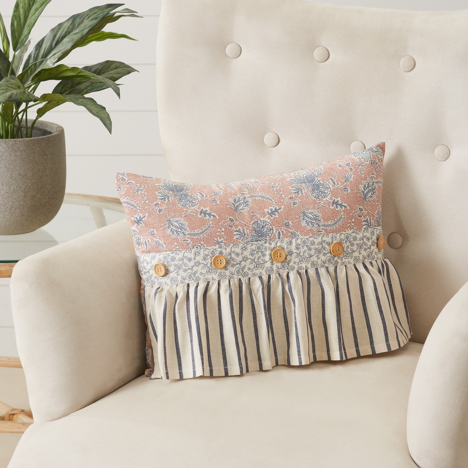 Farmhouse 14"x18" Pillow Pink Appliqued Ruffling Kaila Bedroom Decor VHC Brands