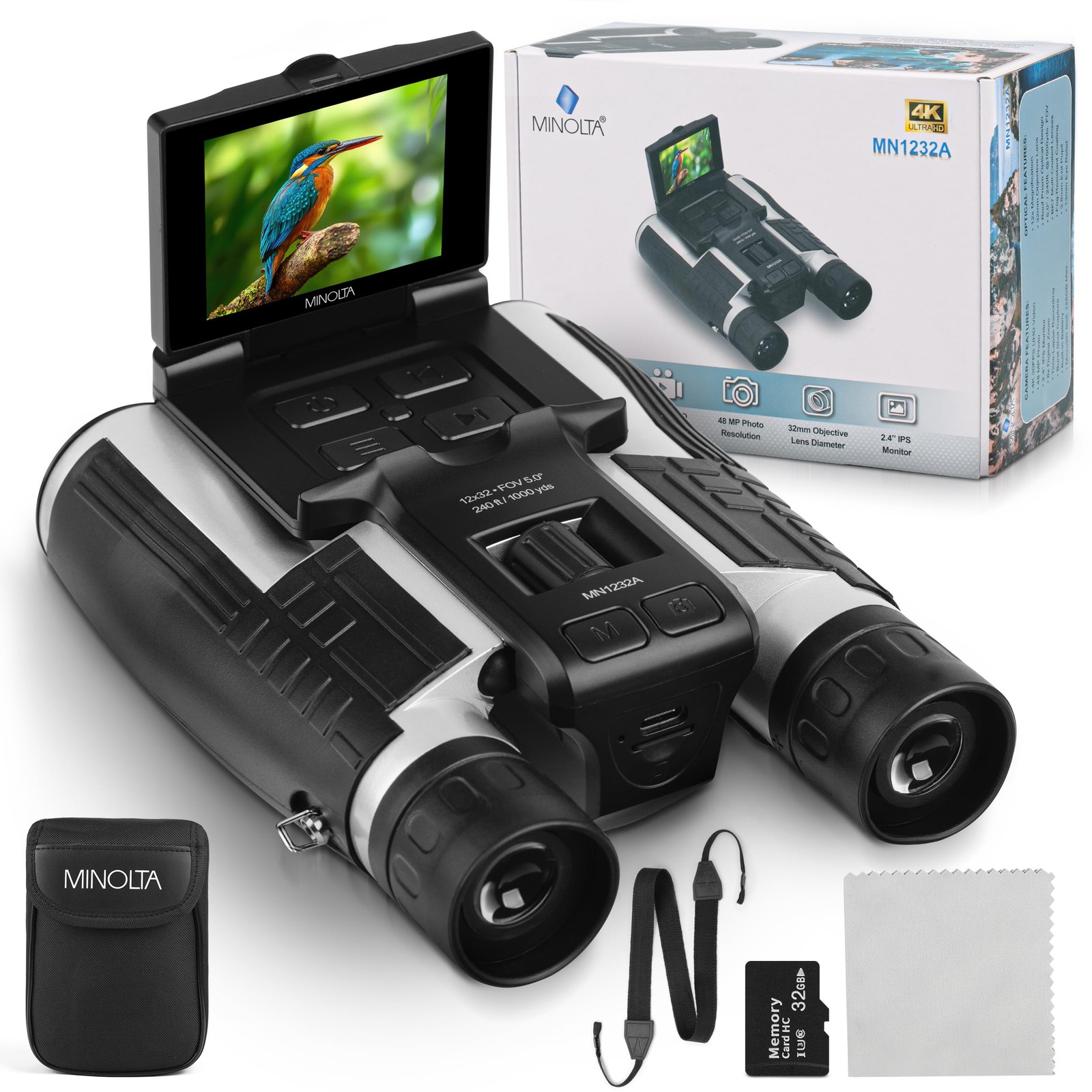 Minolta MN1232A 12x32 Digital Binoculars w/4K UHD Camera & 48MP