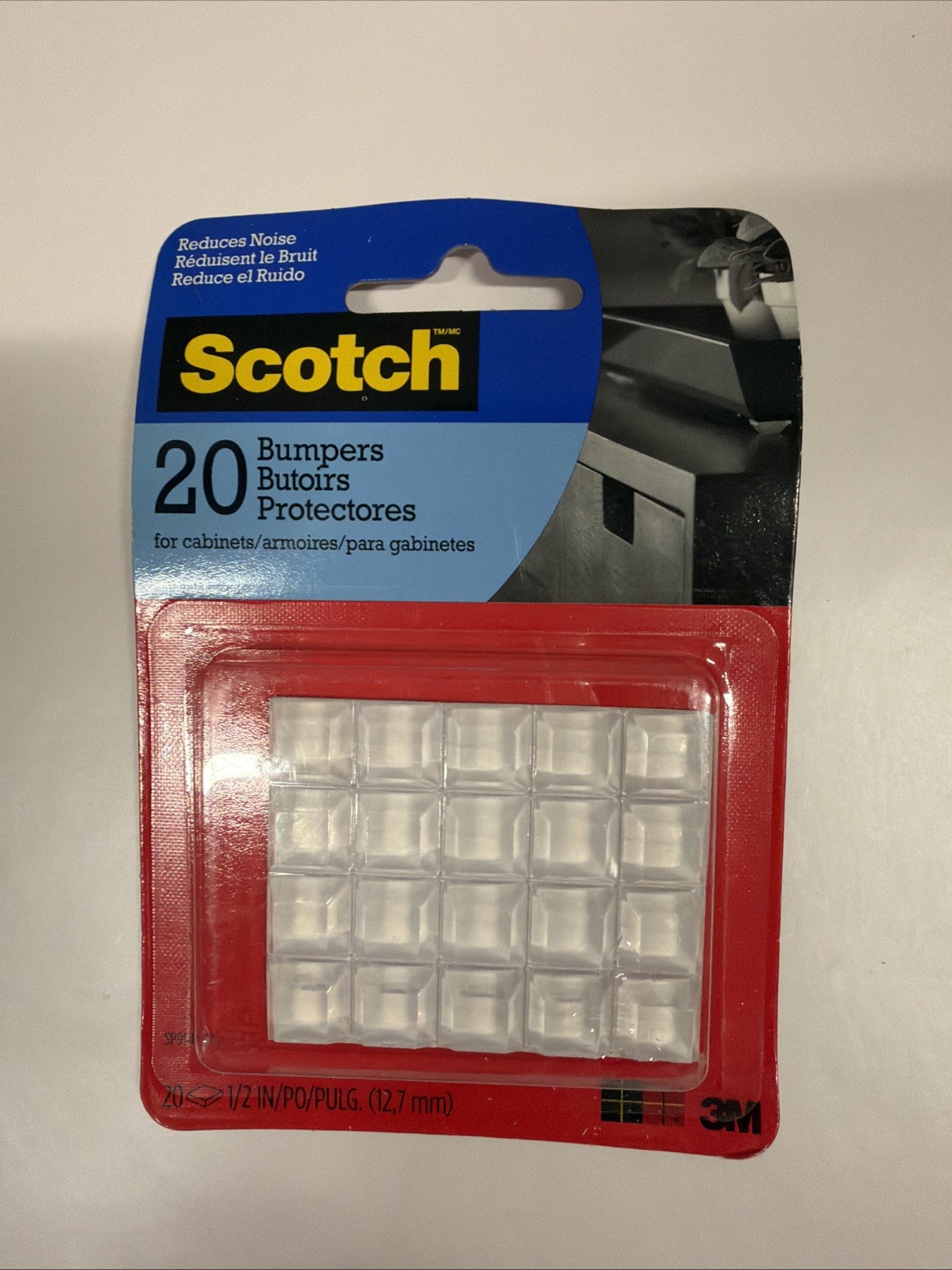 3M Scotch 1/2" / 12.7mm • 20 BUMPERS for CABINETS • CLEAR SQUARE FURNITURE door