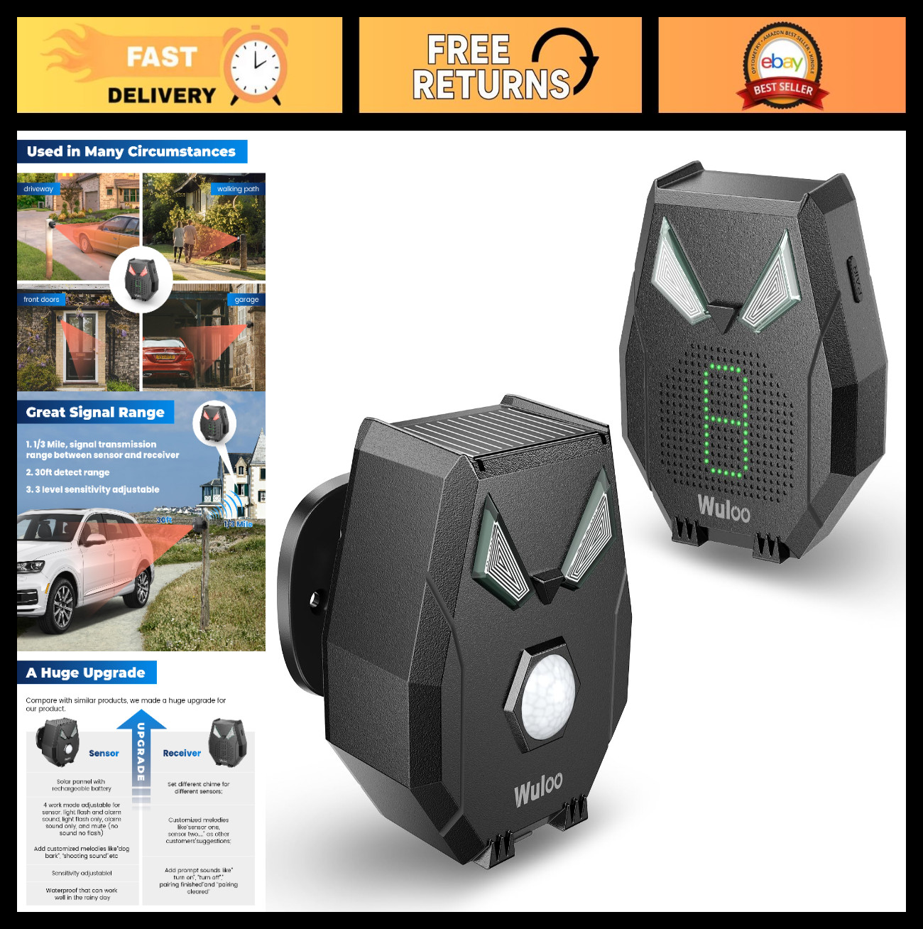 Wireless Solar Driveway Alarm System - Weatherproof Motion Sensor Detector, 1/2
