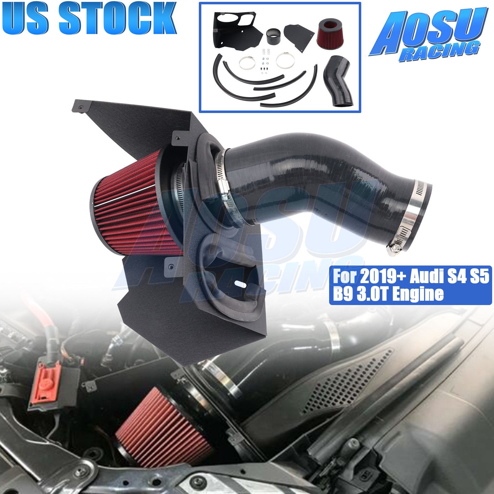 For 2019+ Audi S4 S5 B9 3.0T Engine Cold Air Intake System + Filter +Heat Shield