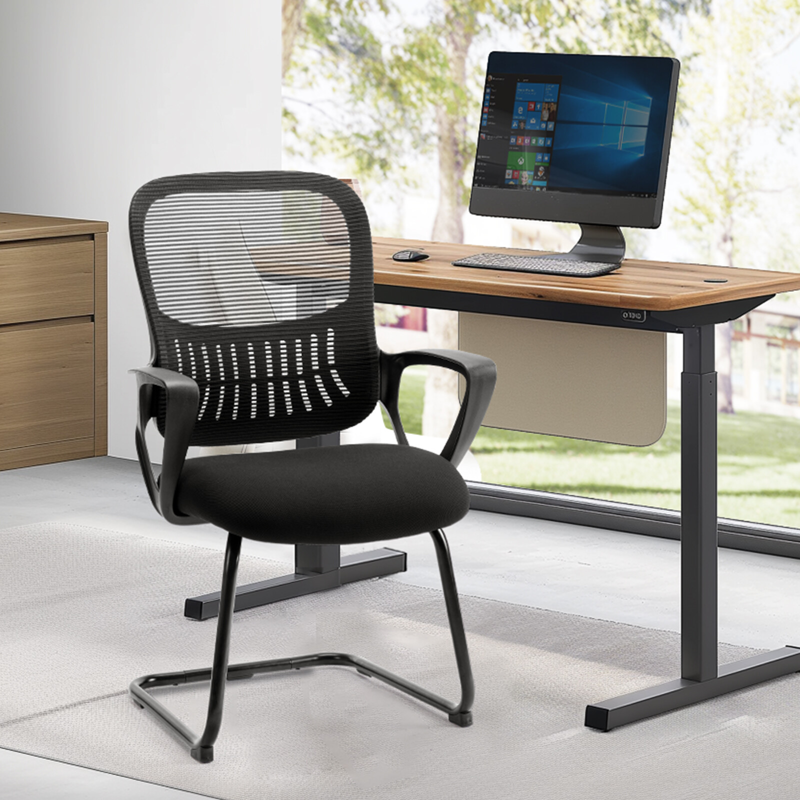 1 Pcs Ergonomic Armrest Mesh Mid-Back Office Chair, No Wheels for Computer Desk