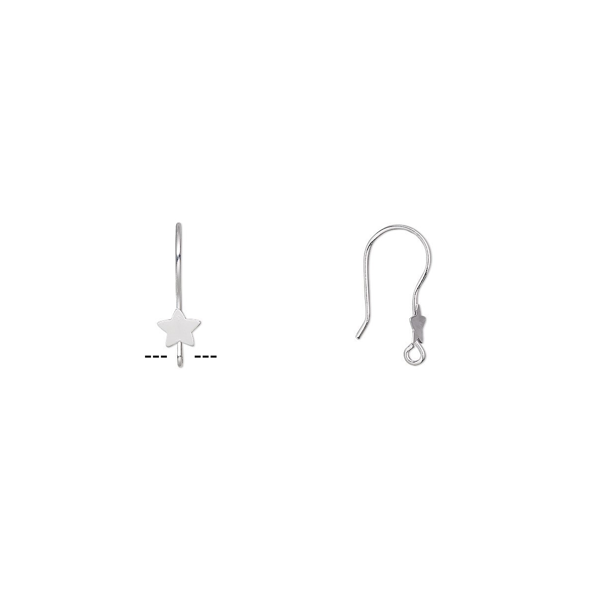 Ear Wire, 10 Silver Plated Stainless Steel 21mm Fishhook with Star & Open Loop