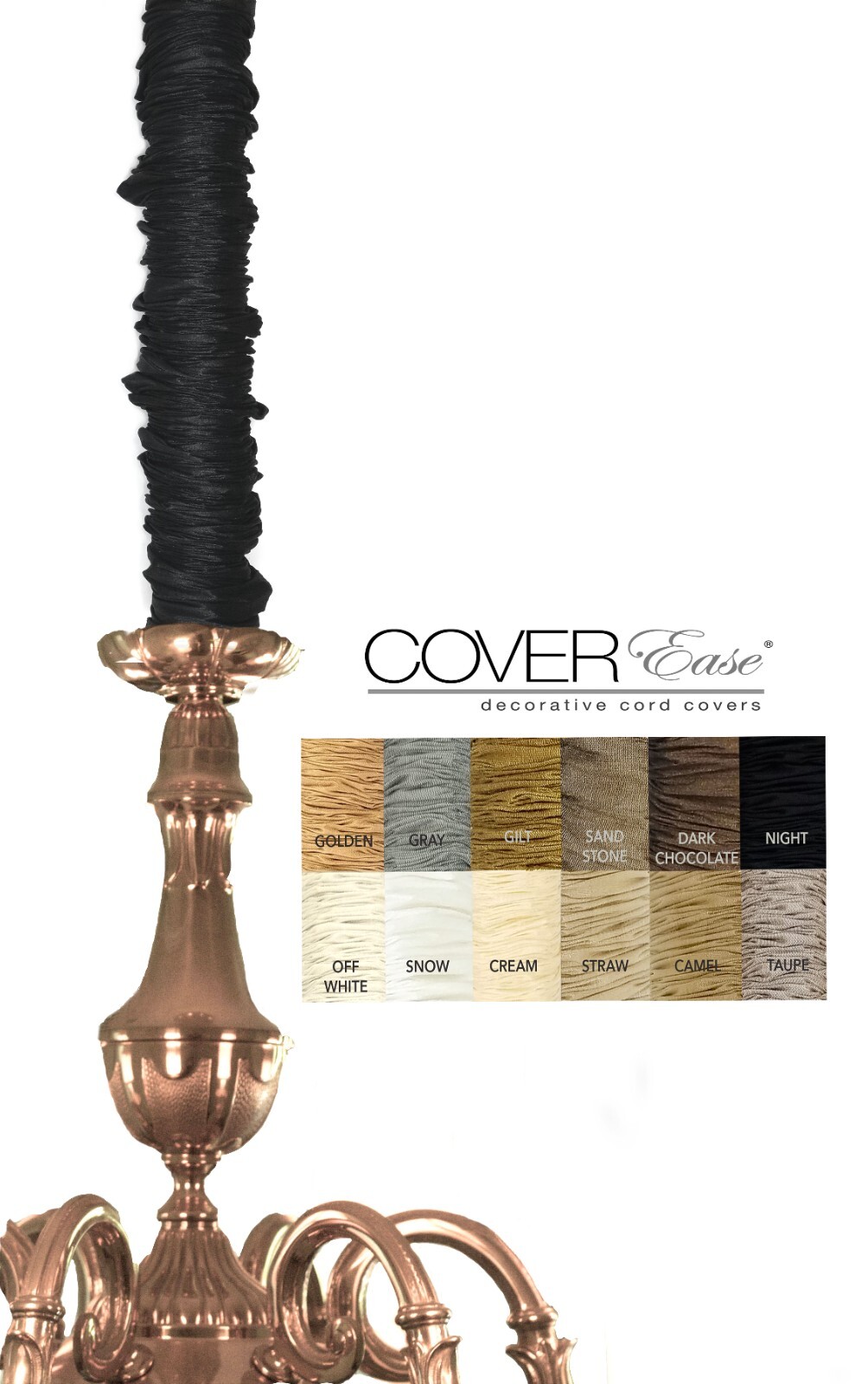 Black 4ft Hook & Loop Removable Cover Chandelier Chain Cover USA