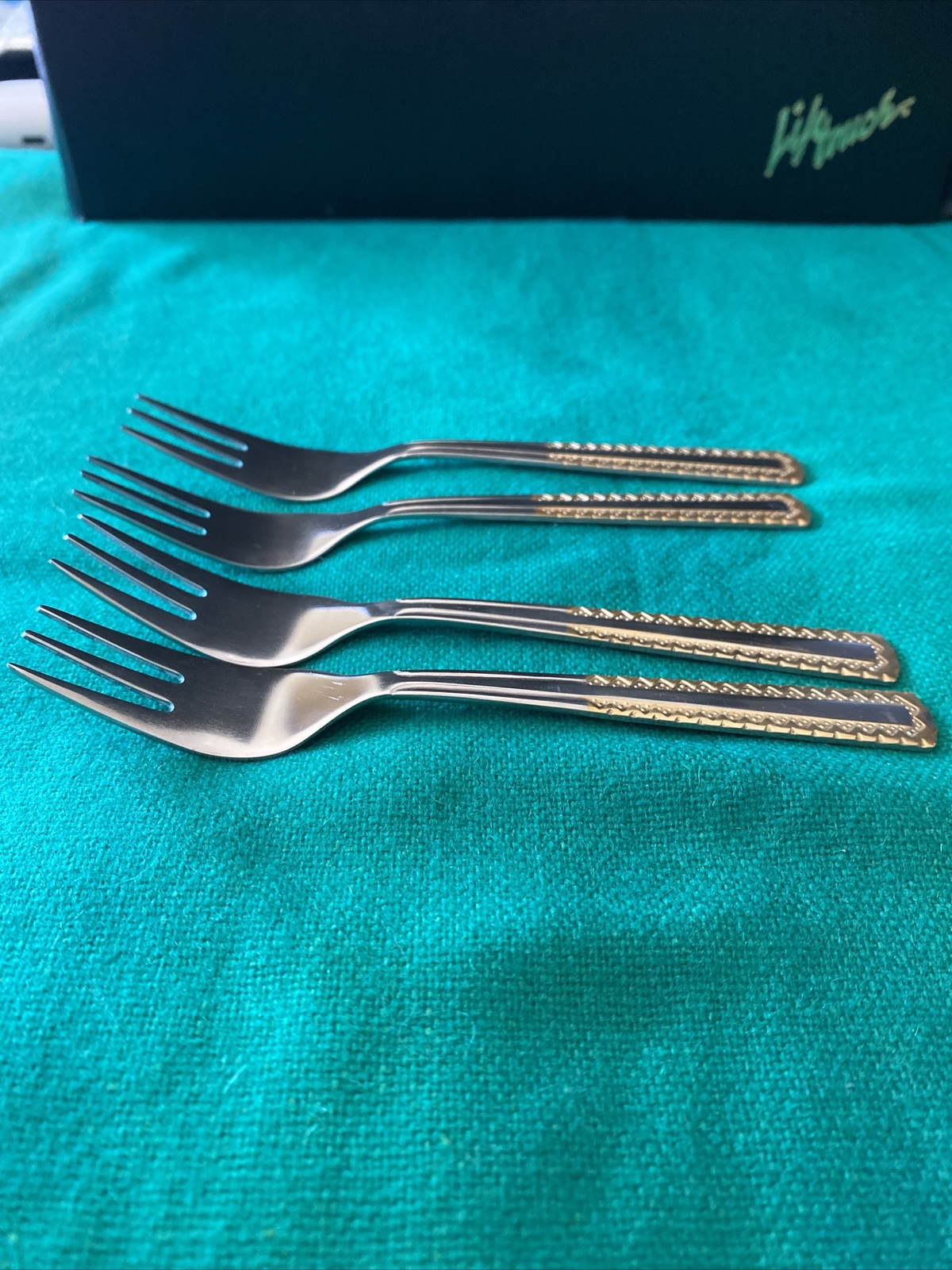New 4 SOLIGEN GERMANY 18/10 Stainless & GOLD Accent Flatware Forks