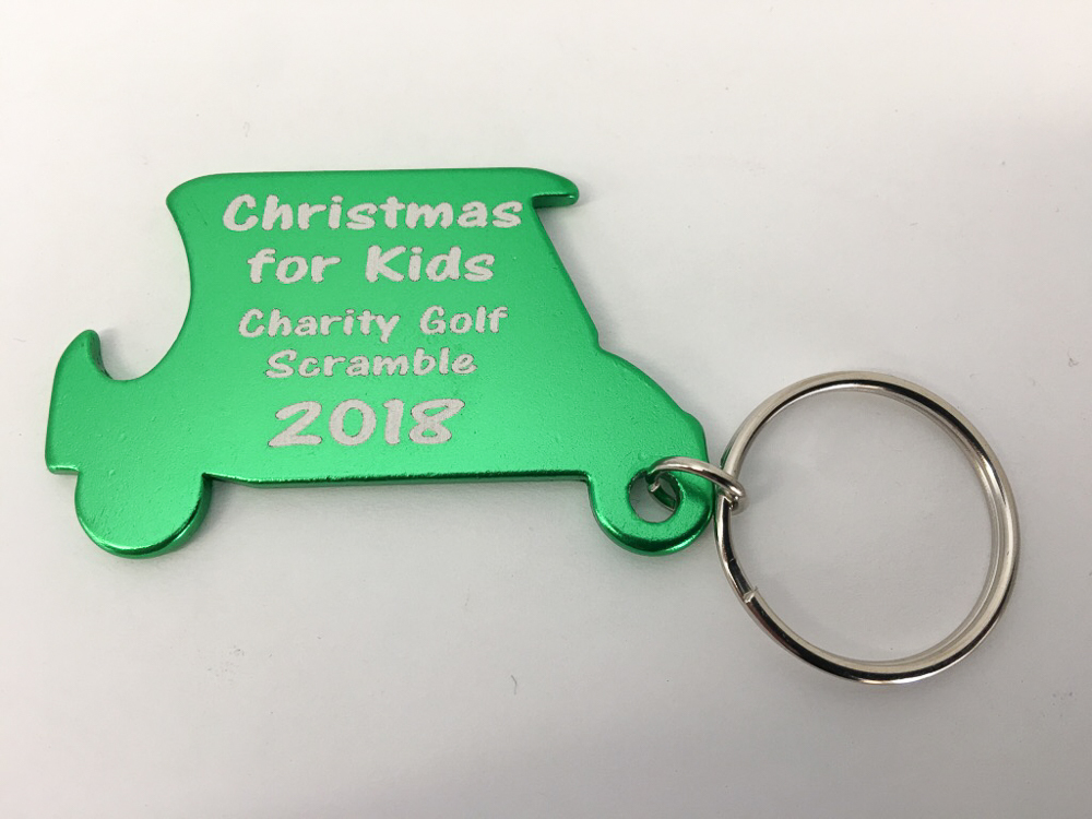 75pcs Custom Engraved GREEN METAL BOTTLE OPENER GOLF CART KEYCHAIN