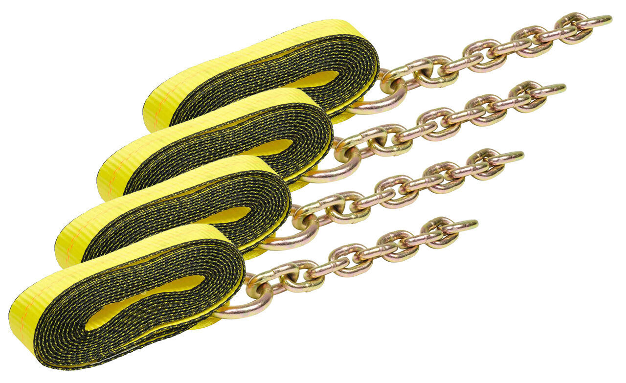 4PK 2"x18' Replacement Tie Down Strap w/Chain Extension for 8Point Tie Down Kits
