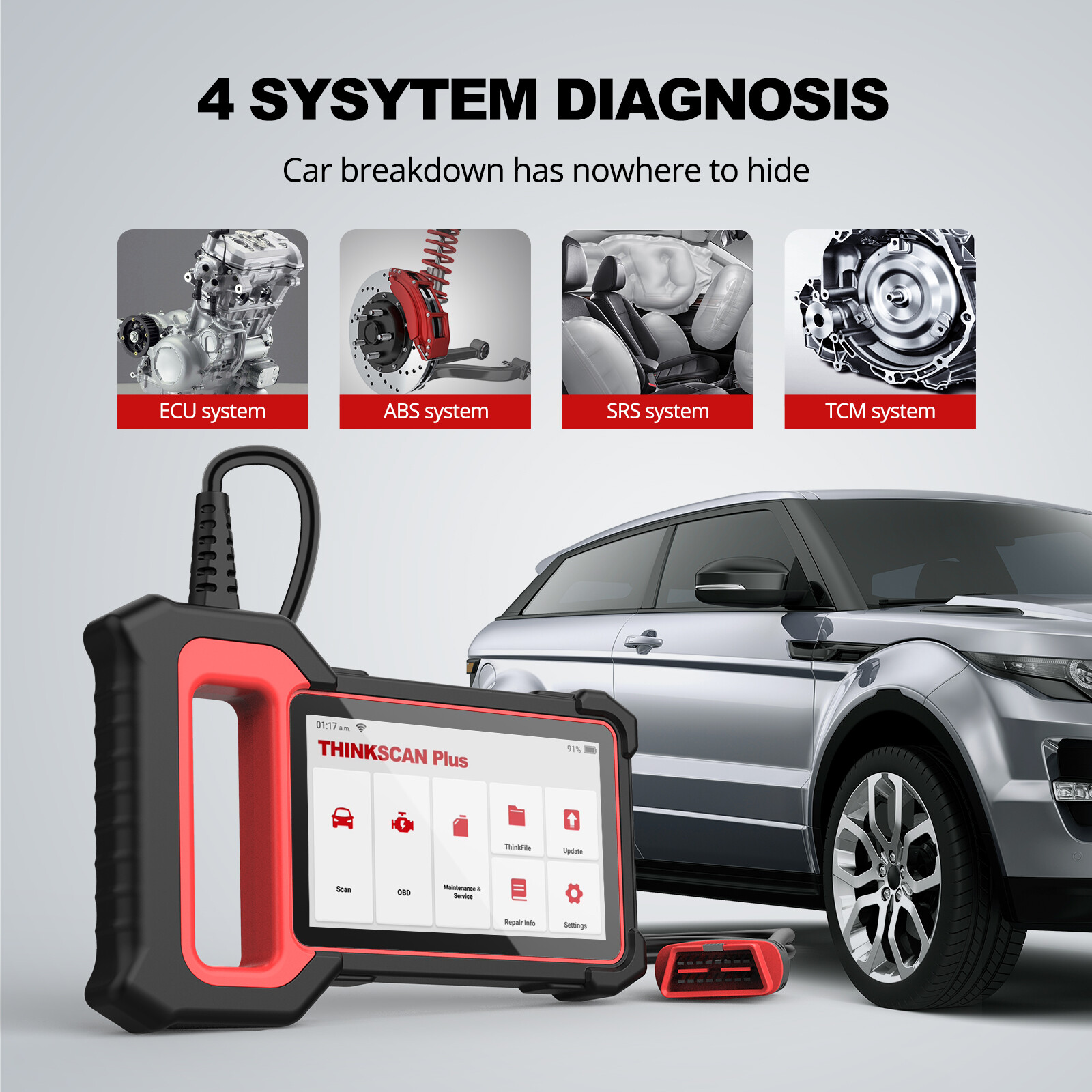 THINKSCAN PLUS S5 OBD2 Scanner ABS SRS ECM TCM Car Diagnostic Tool Code Reader