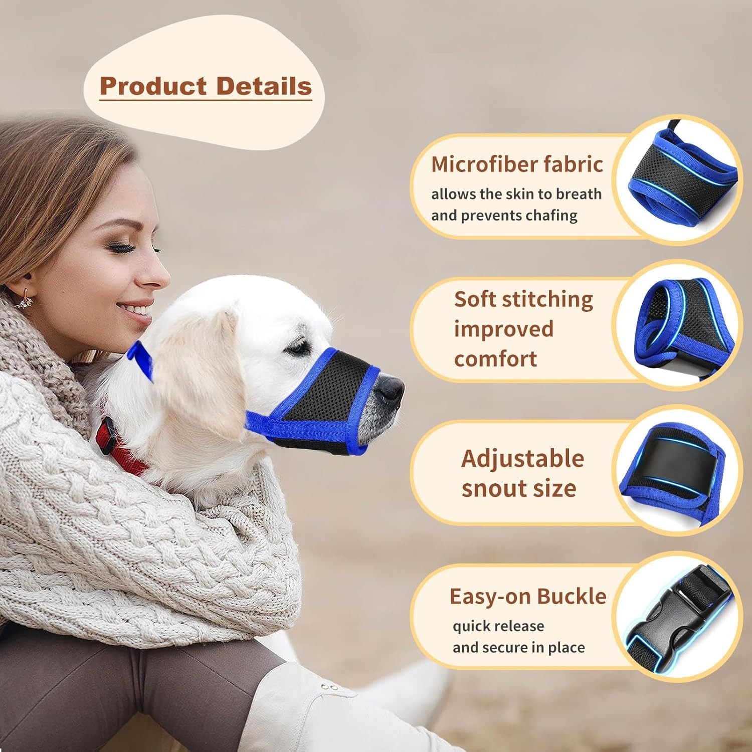 Comfortable & Humane Dog Muzzle, Anti Biting for Small, Medium & Large Dogs