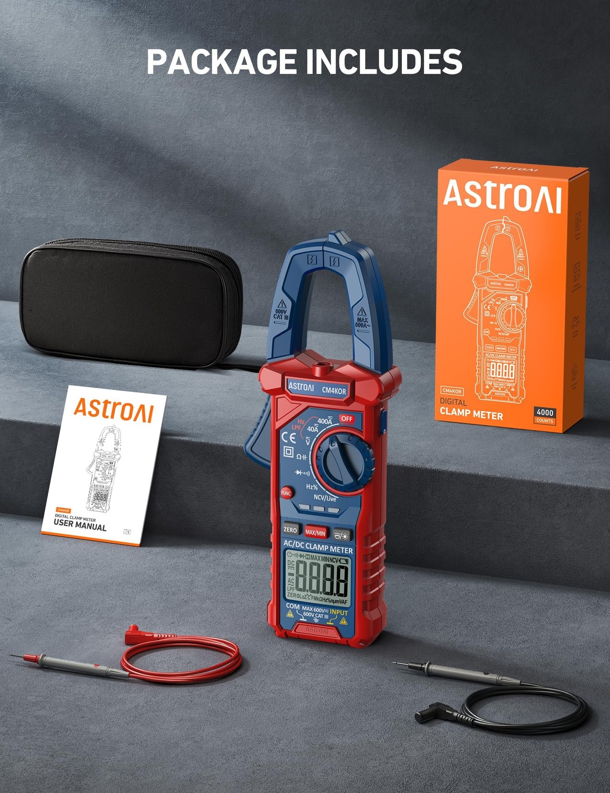 AstroAI Digital Clamp Meter Multimeter 4000 Counts Auto-ranging Amp Tester Me...
