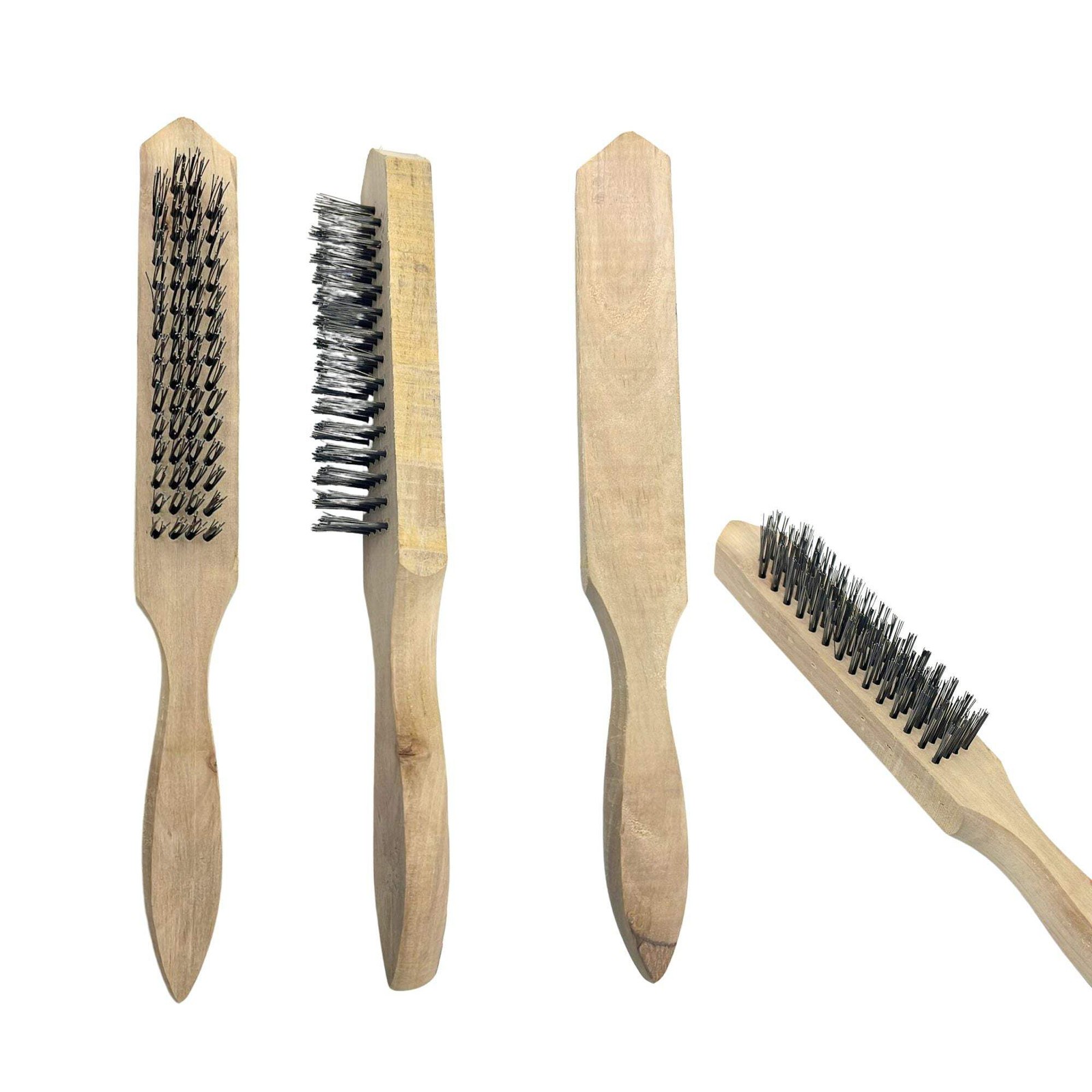 Multi-Purpose Heavy Wire Brush Set with Wooden Curved Handle Grip: 1 Pack