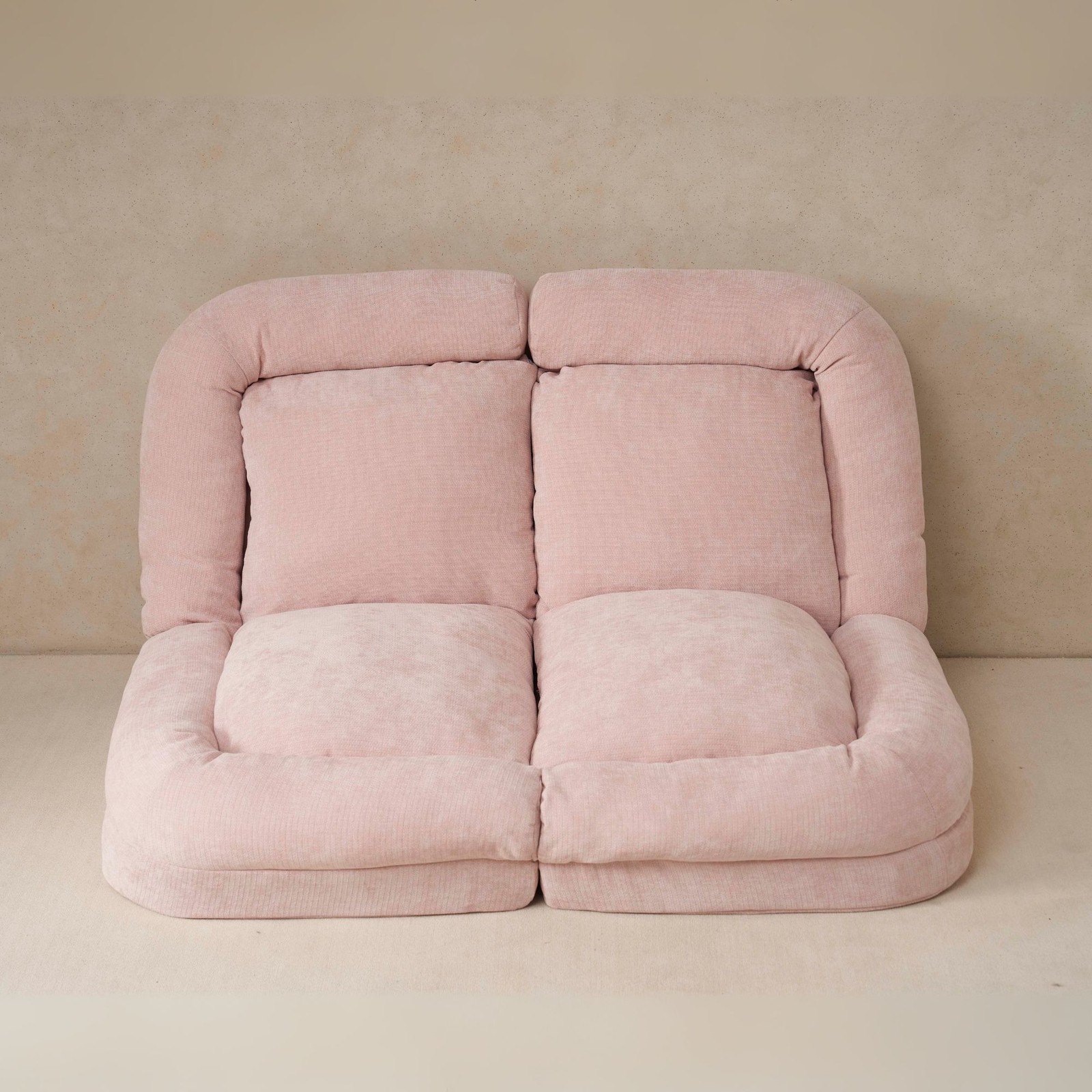 Pink Convertible Fold-Out Double Sofa Bed, Adjustable Metal Frame