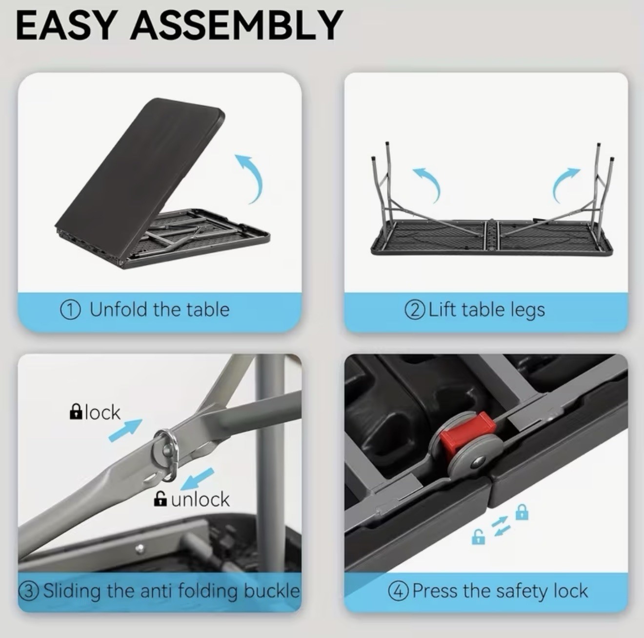 6FT Heavy Duty Folding Table, Portable Plastic Utility Table with Locking Legs &