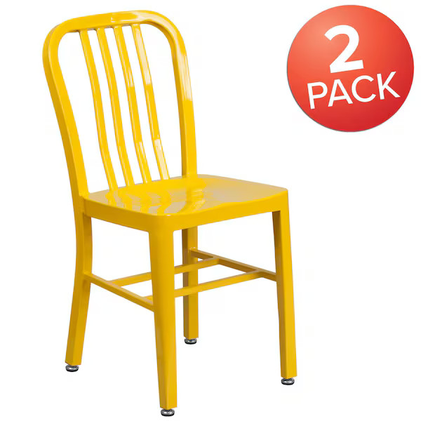 Flash Furniture Gael Commercial Grade Yellow Metal Indoor-Outdoor Chair, PK2