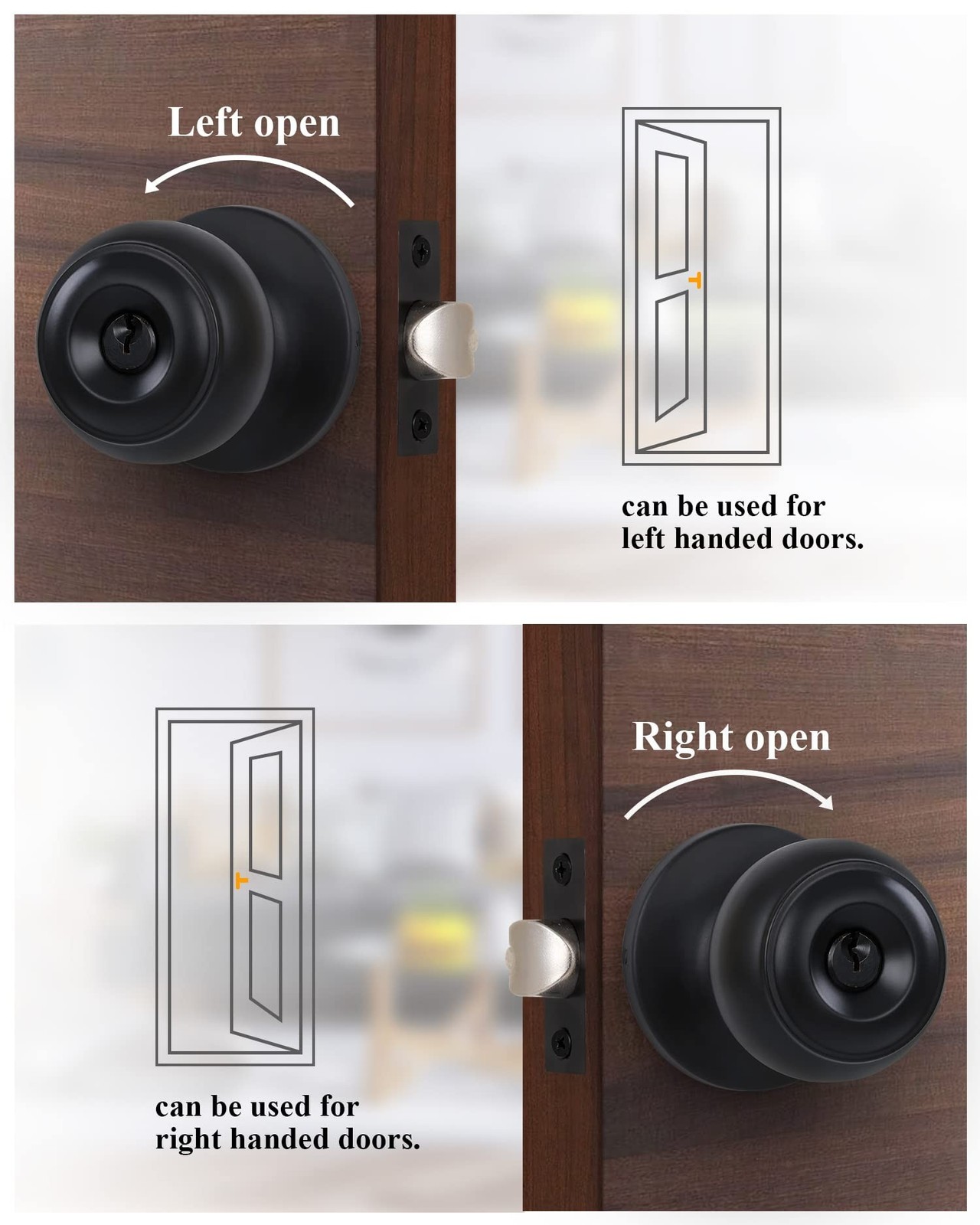 (2 Pack) Entry Door Knobs with Lock and Keyed Alike, Interior/Exterior Flat B...
