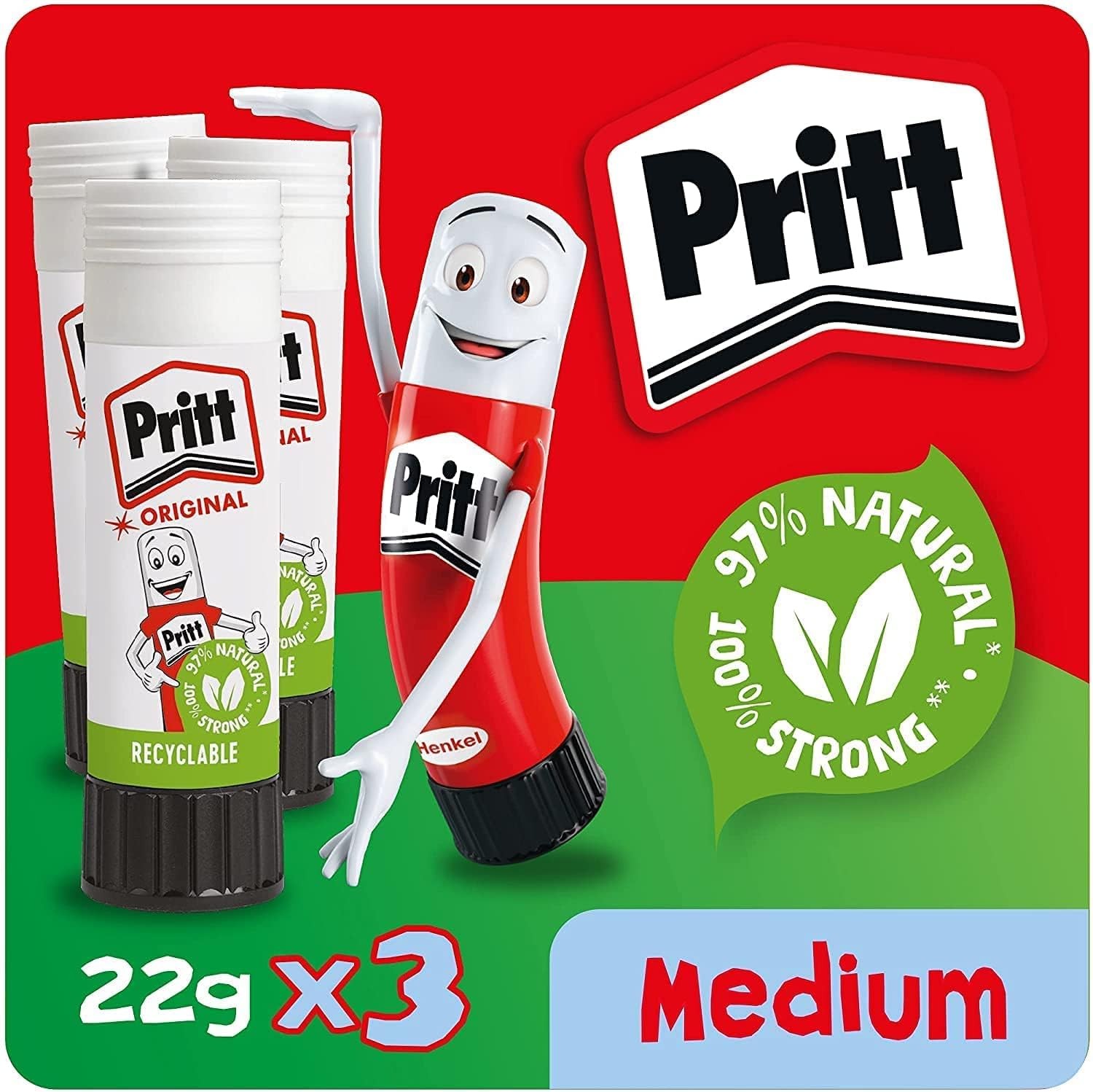 Pritt Glue Stick, Safe & Child-Friendly Craft 22 g (Pack of 3), White