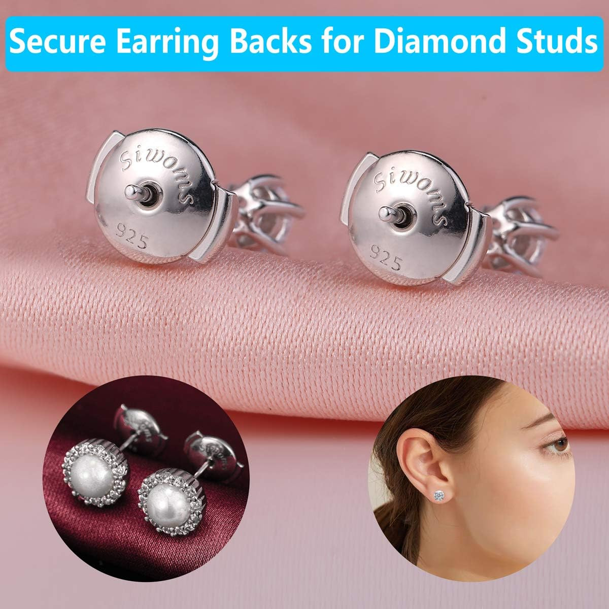 2-Pairs 14K Gold Locking Earring-Back Replacements for Studs, Hypoallergenic 925