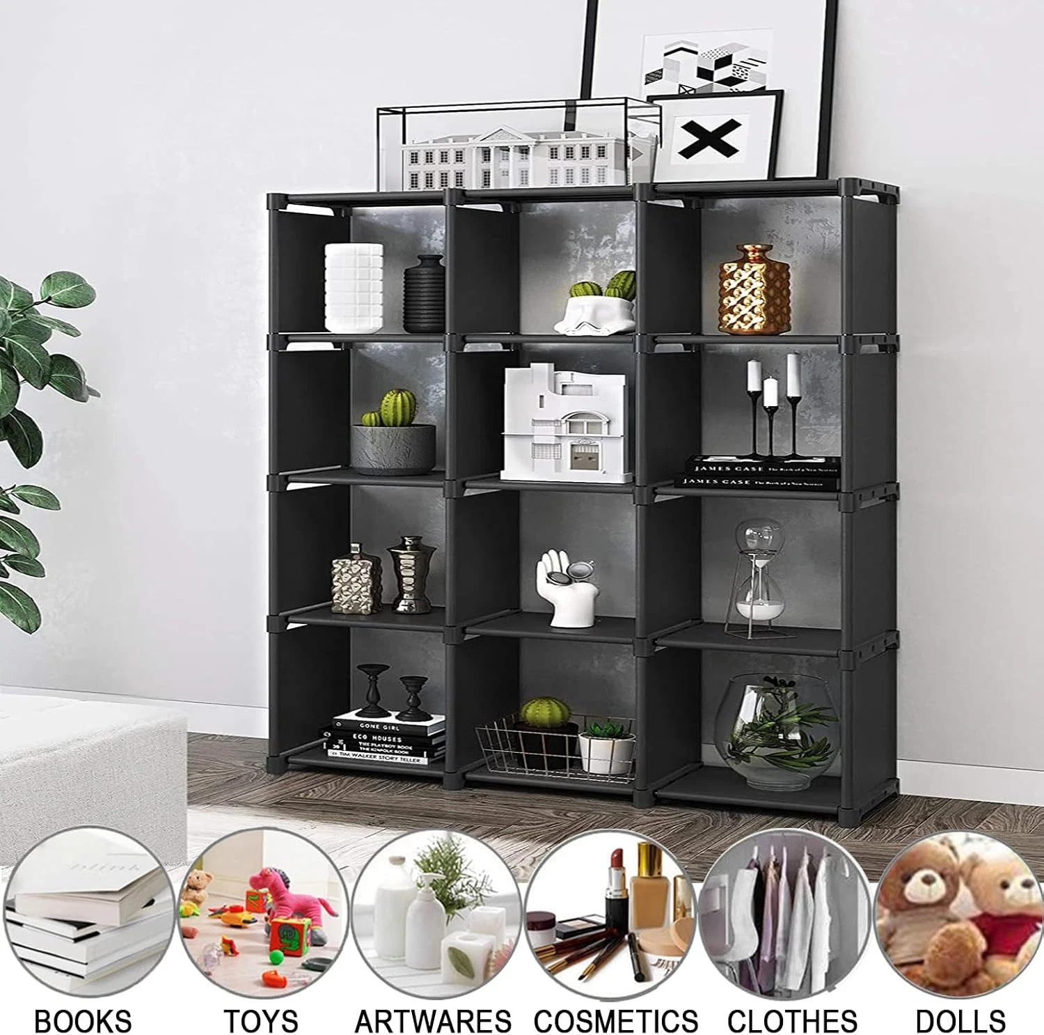 12 Cube Storage Organizer Book Shelves, DIY Open Stackable Bookshelf, Extra Larg