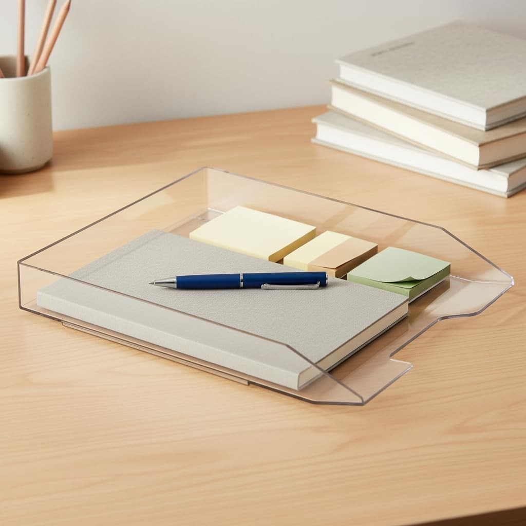 Stackable Letter Tray Front Load Letter Size Document Desk Clear Crystal 1