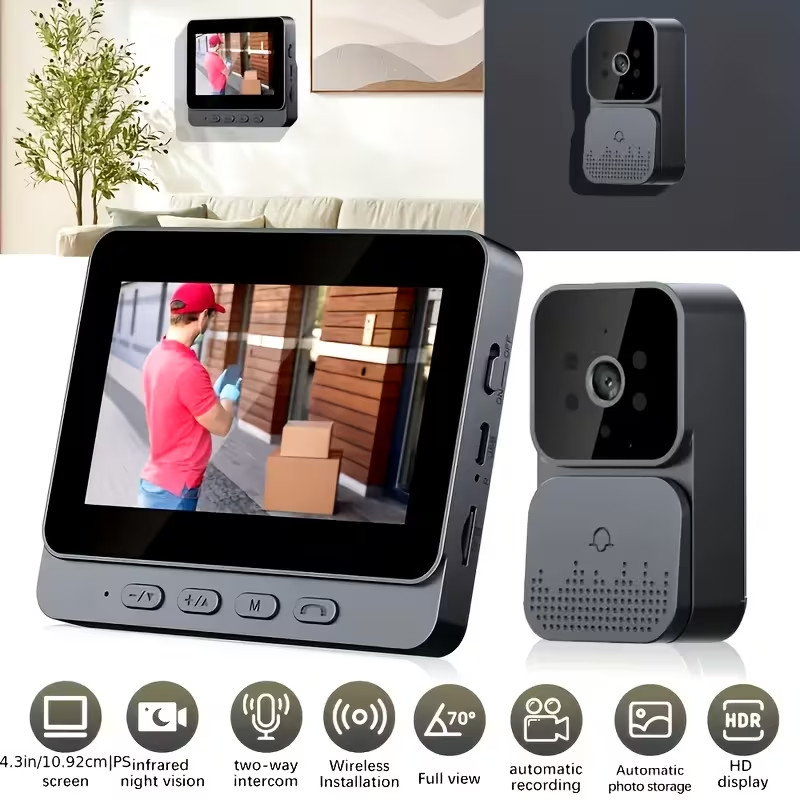 4.3" Screen Wireless Video Doorbell Camera No App No WiFi Needed Night Vision