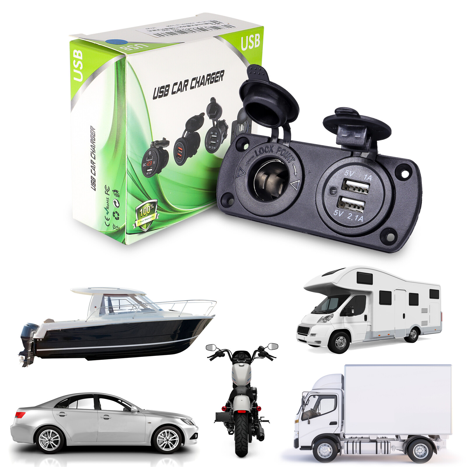 Car Dual USB Port Cigarette Lighter Socket 12V Charger Power Adapter Outlet US