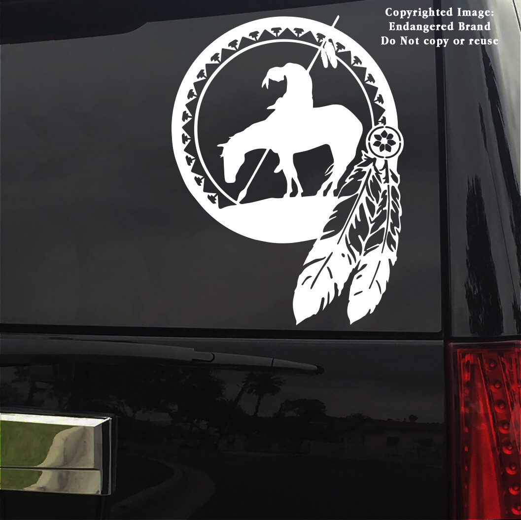 Native American End of the Trail with Indian Horse Dream Catcher Decal Sticker